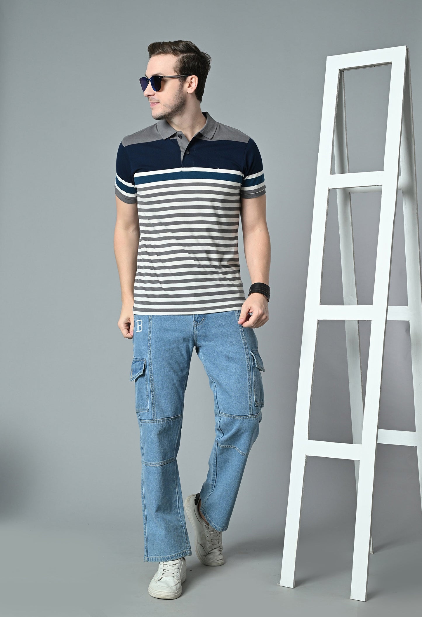 Arbour Men Polo Neck Half Sleeves Casual Cotton Stripes T-Shirt