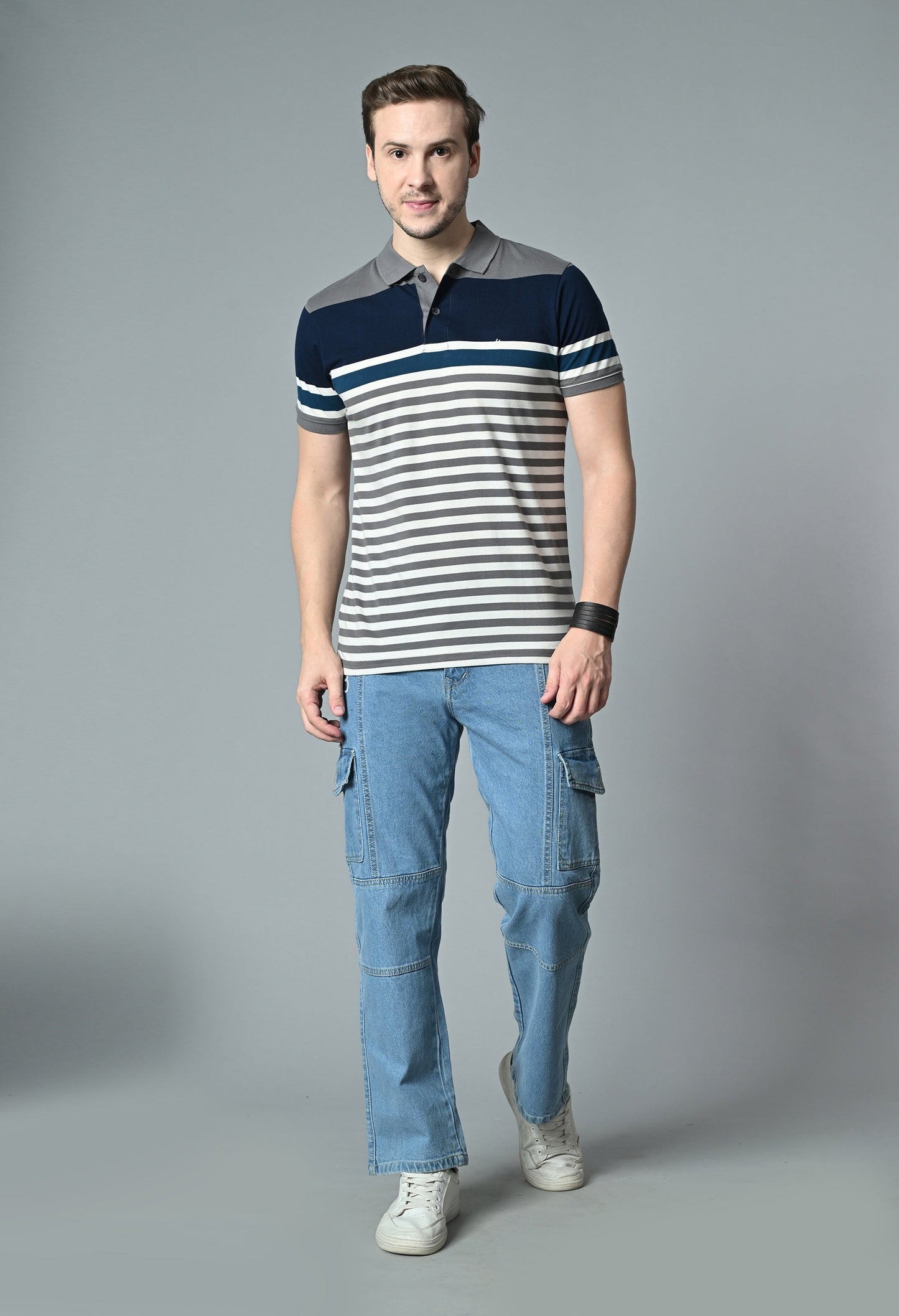 Arbour Men Polo Neck Half Sleeves Casual Cotton Stripes T-Shirt