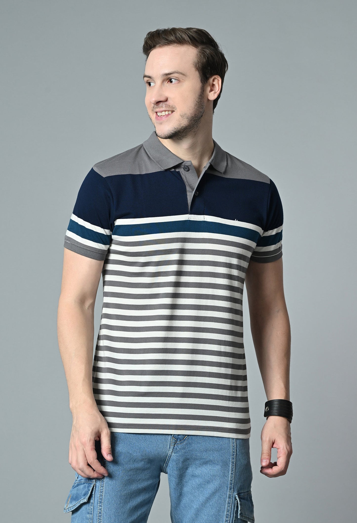 Arbour Men Polo Neck Half Sleeves Casual Cotton Stripes T-Shirt