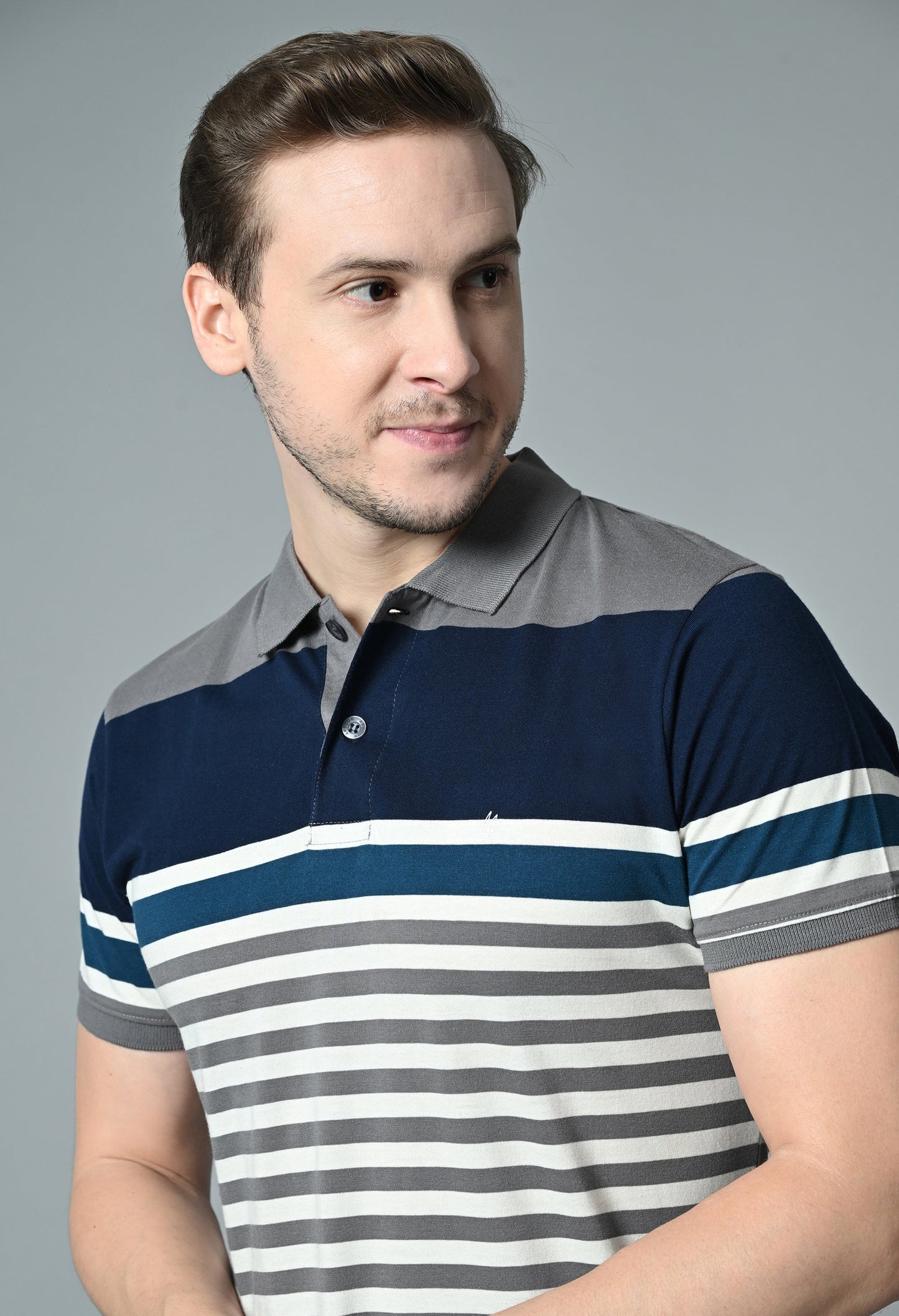 Arbour Men Polo Neck Half Sleeves Casual Cotton Stripes T-Shirt