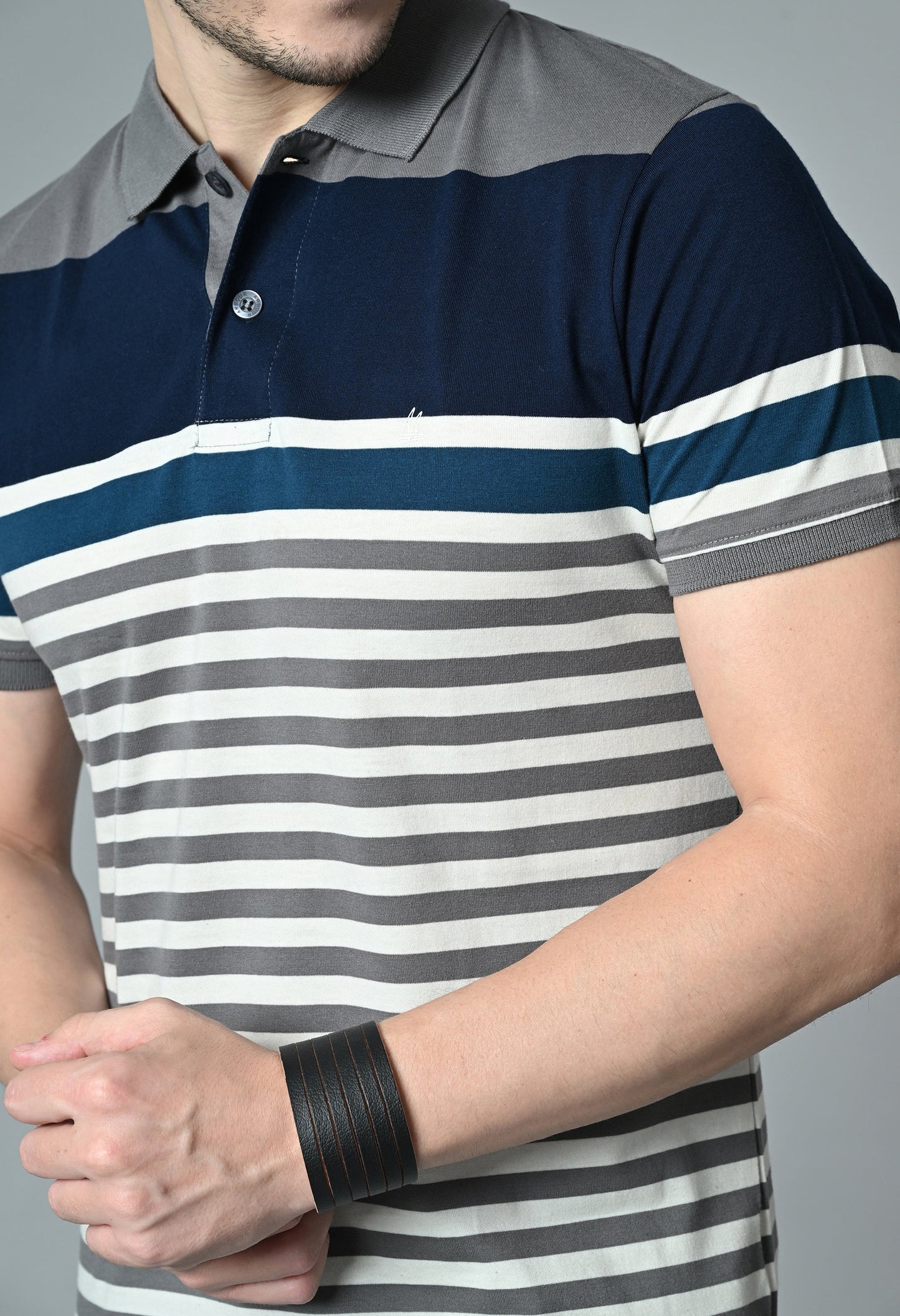 Arbour Men Polo Neck Half Sleeves Casual Cotton Stripes T-Shirt