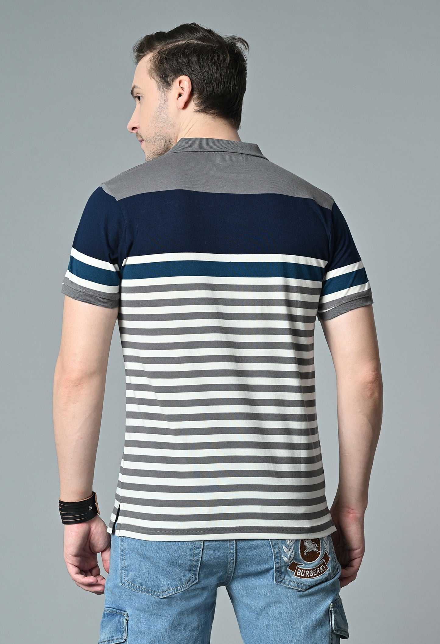 Arbour Men Polo Neck Half Sleeves Casual Cotton Stripes T-Shirt