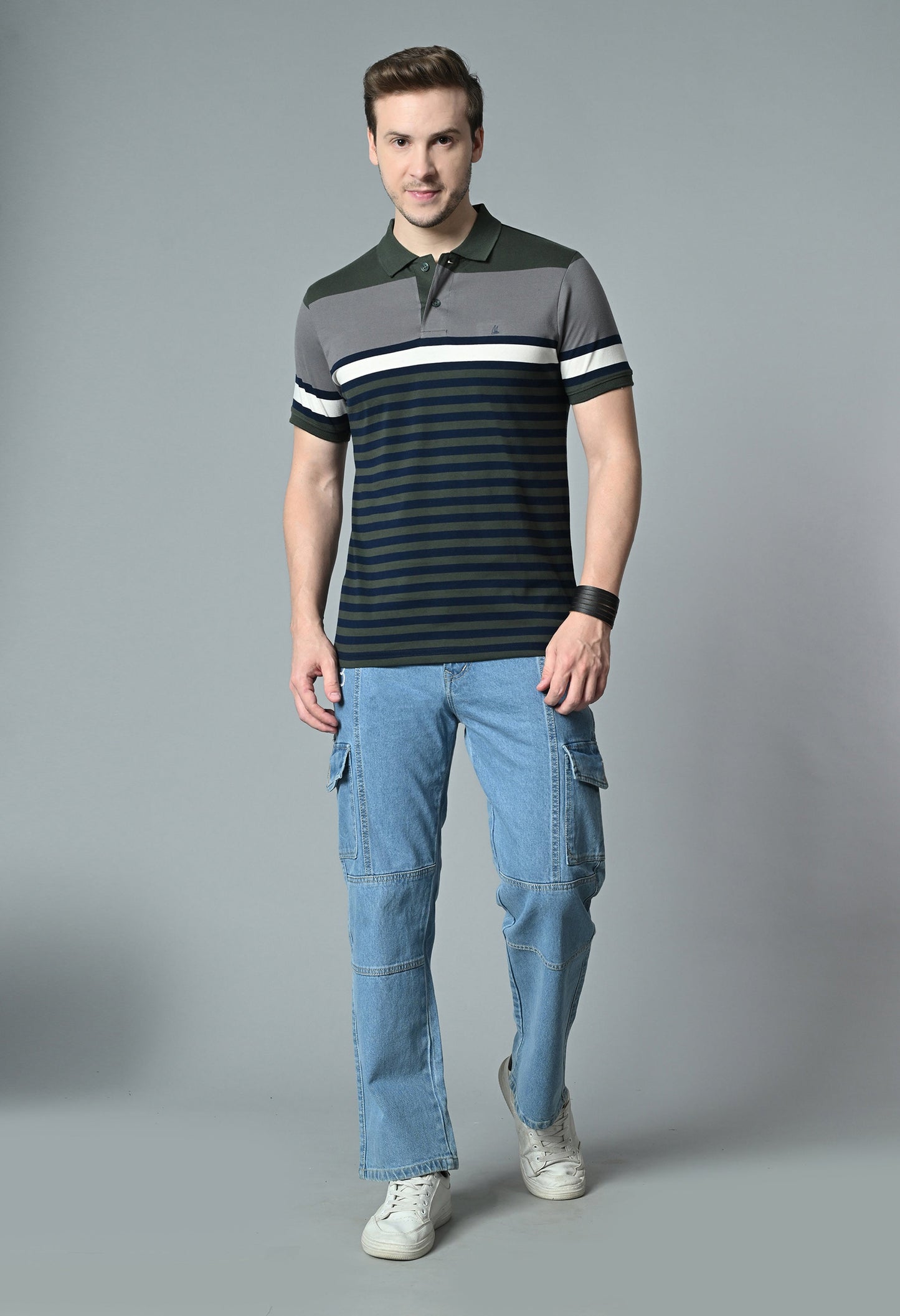 Arbour Men Polo Neck Half Sleeves Casual Cotton Stripes T-Shirt