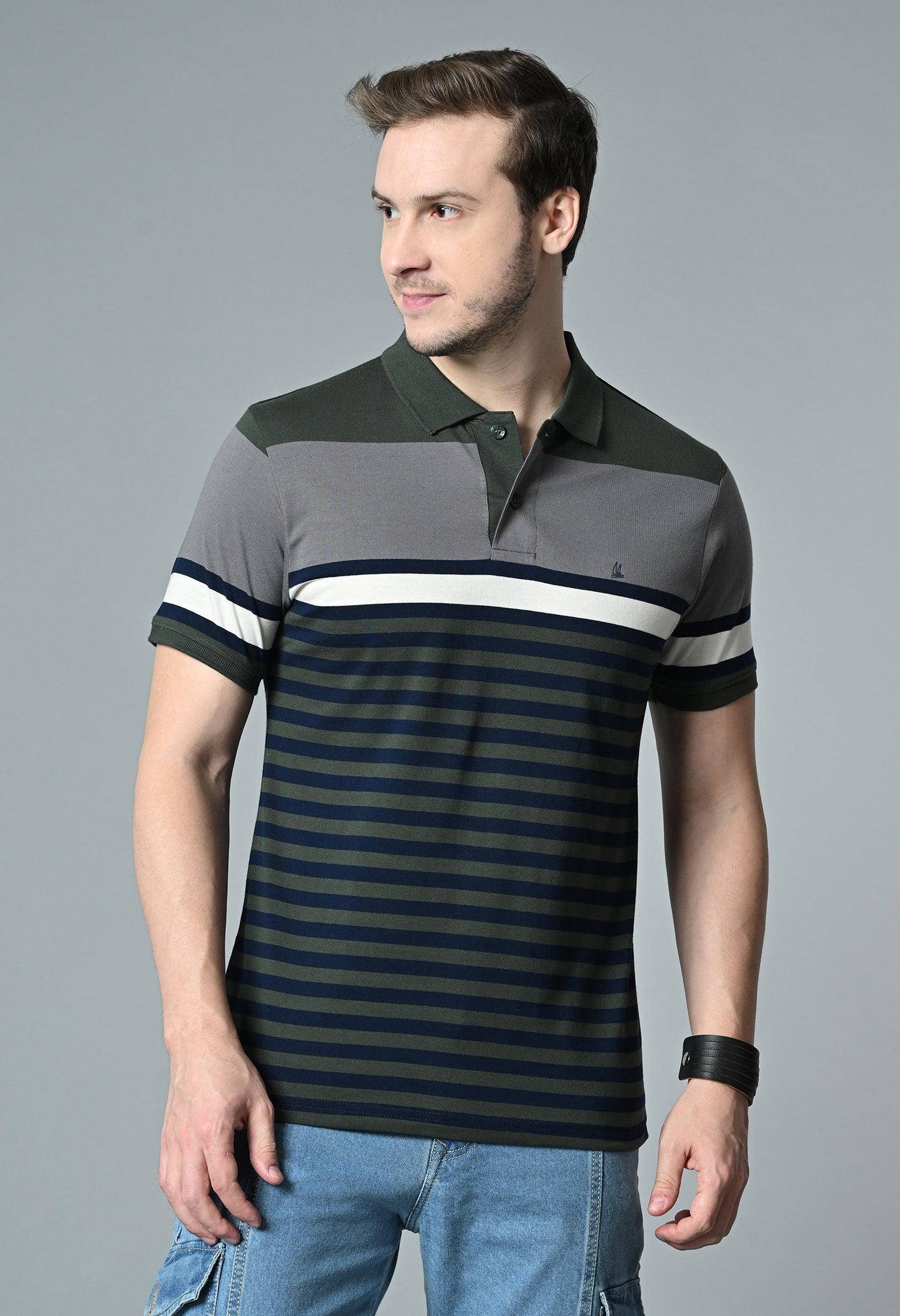 Arbour Men Polo Neck Half Sleeves Casual Cotton Stripes T-Shirt