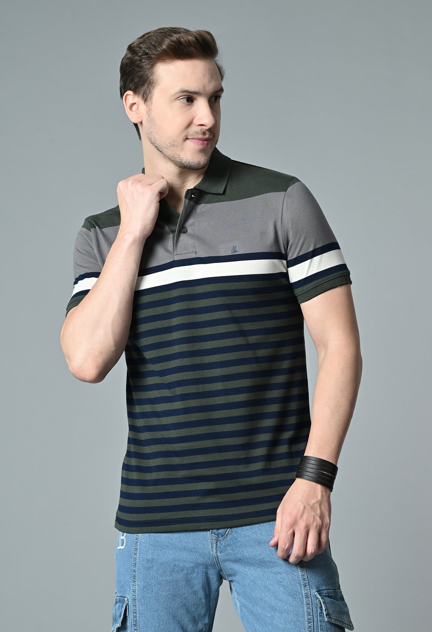 Arbour Men Polo Neck Half Sleeves Casual Cotton Stripes T-Shirt