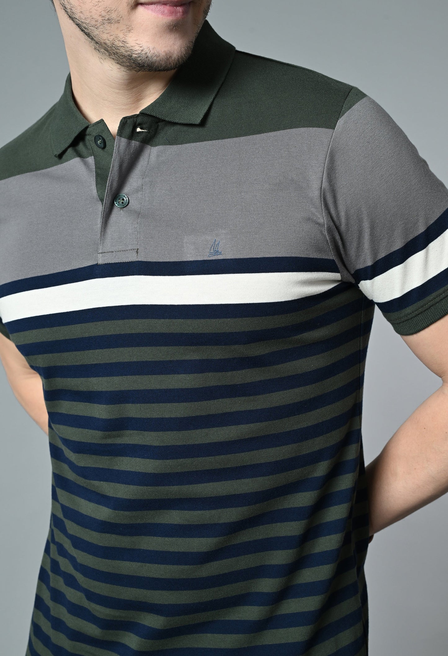 Arbour Men Polo Neck Half Sleeves Casual Cotton Stripes T-Shirt