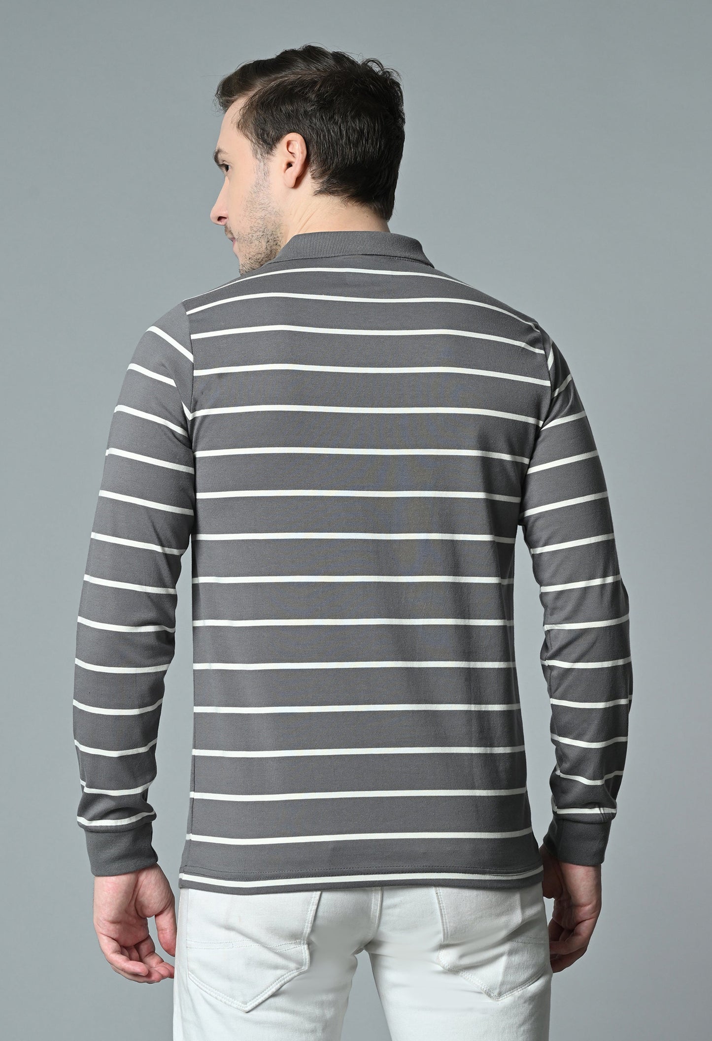 Arbour Men Polo Neck Stripes Pocket Full Sleeves T-Shirt