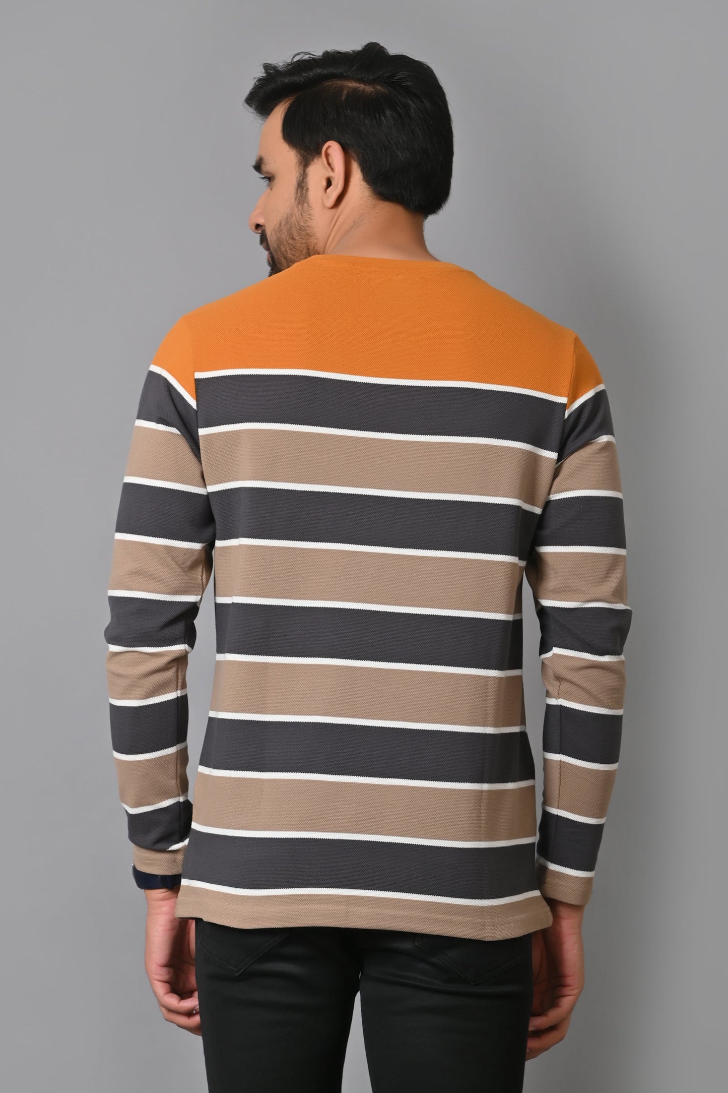 Arbour Men Round Neck Stripes Full Sleeves T-Shirt