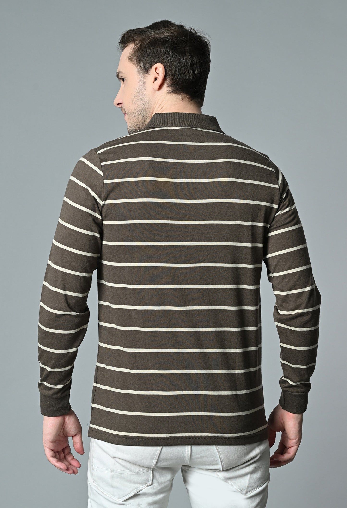 Arbour Men Polo Neck Stripes Pocket Full Sleeves T-Shirt