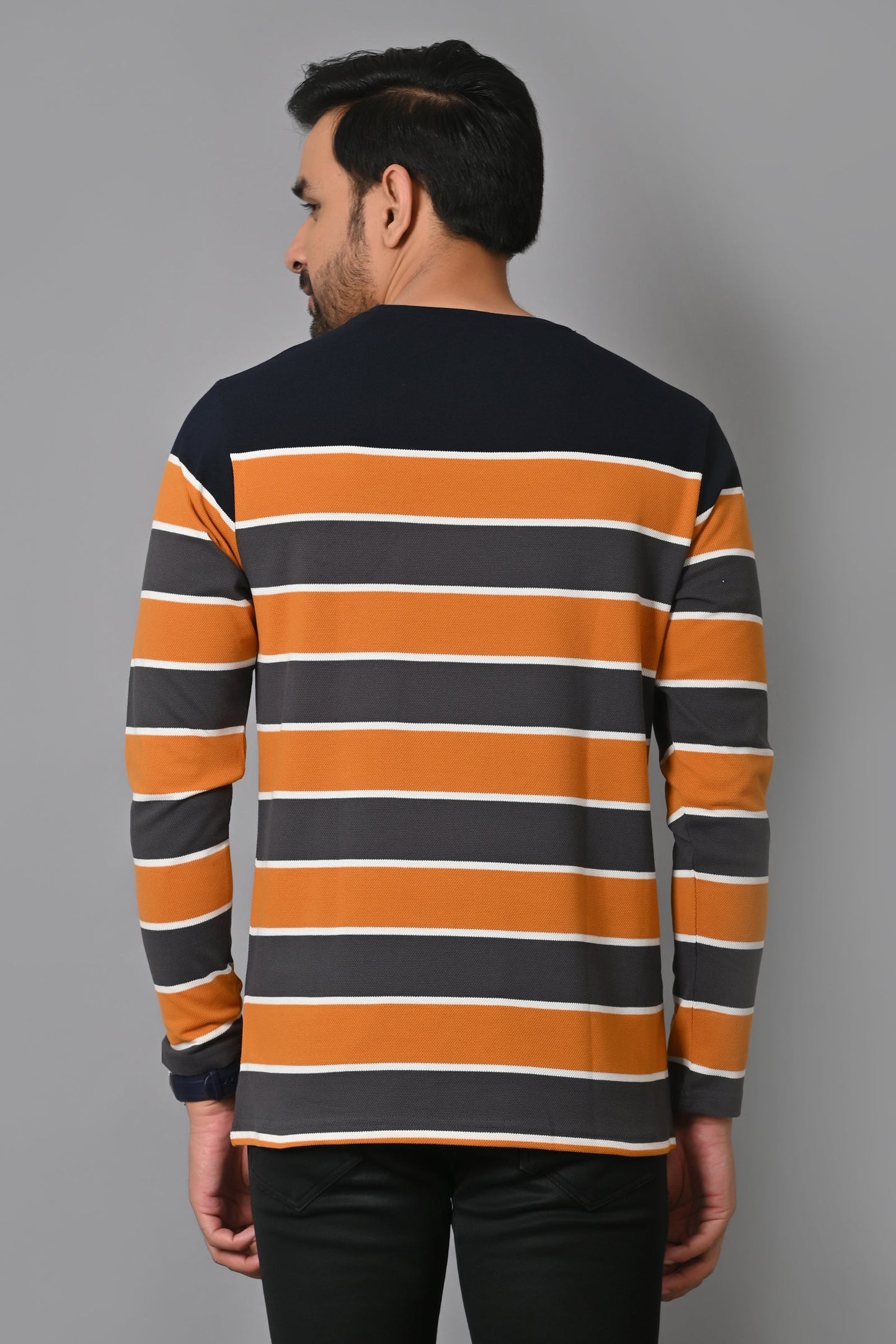 Arbour Men Round Neck Stripes Full Sleeves T-Shirt