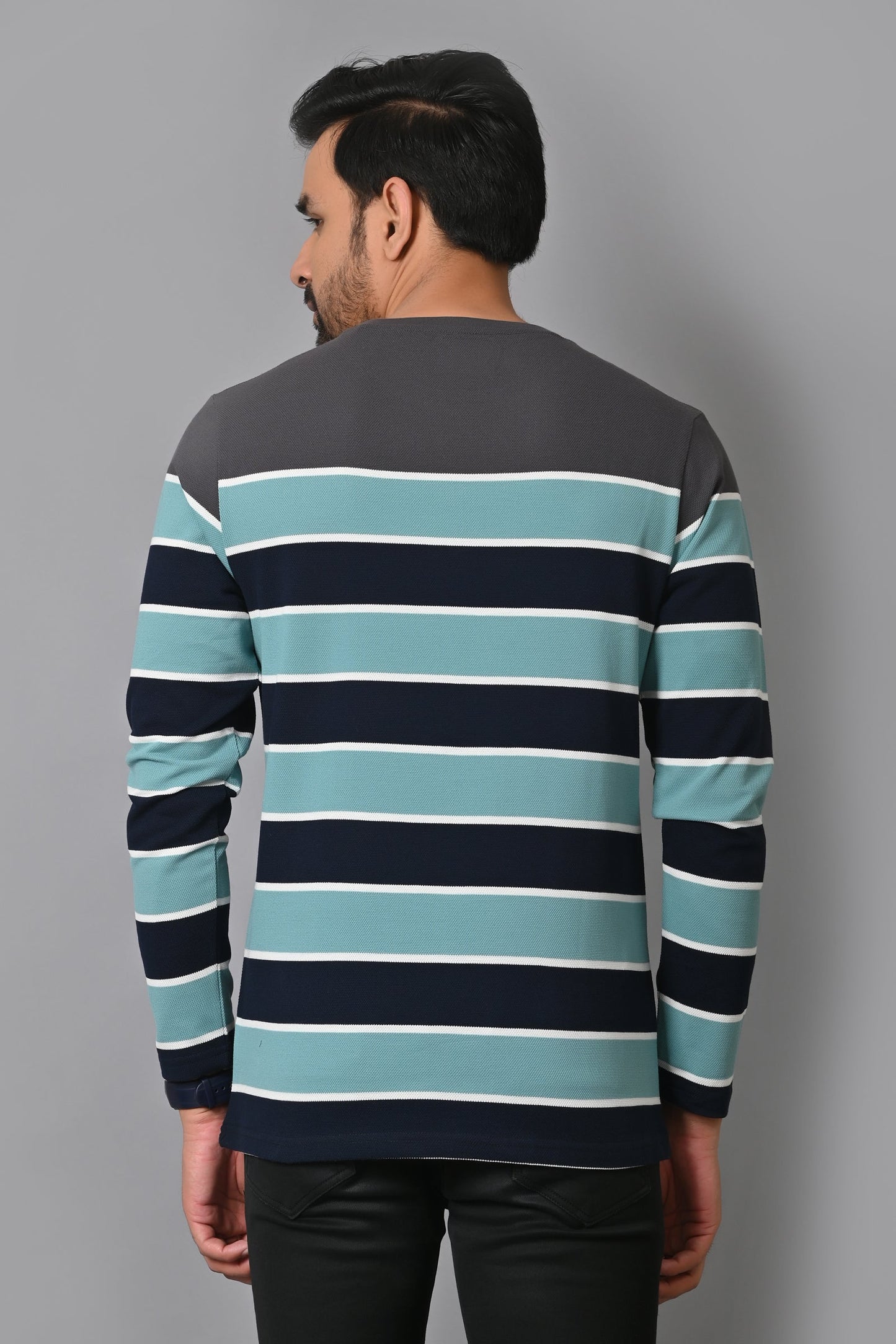 Arbour Men Round Neck Stripes Full Sleeves T-Shirt