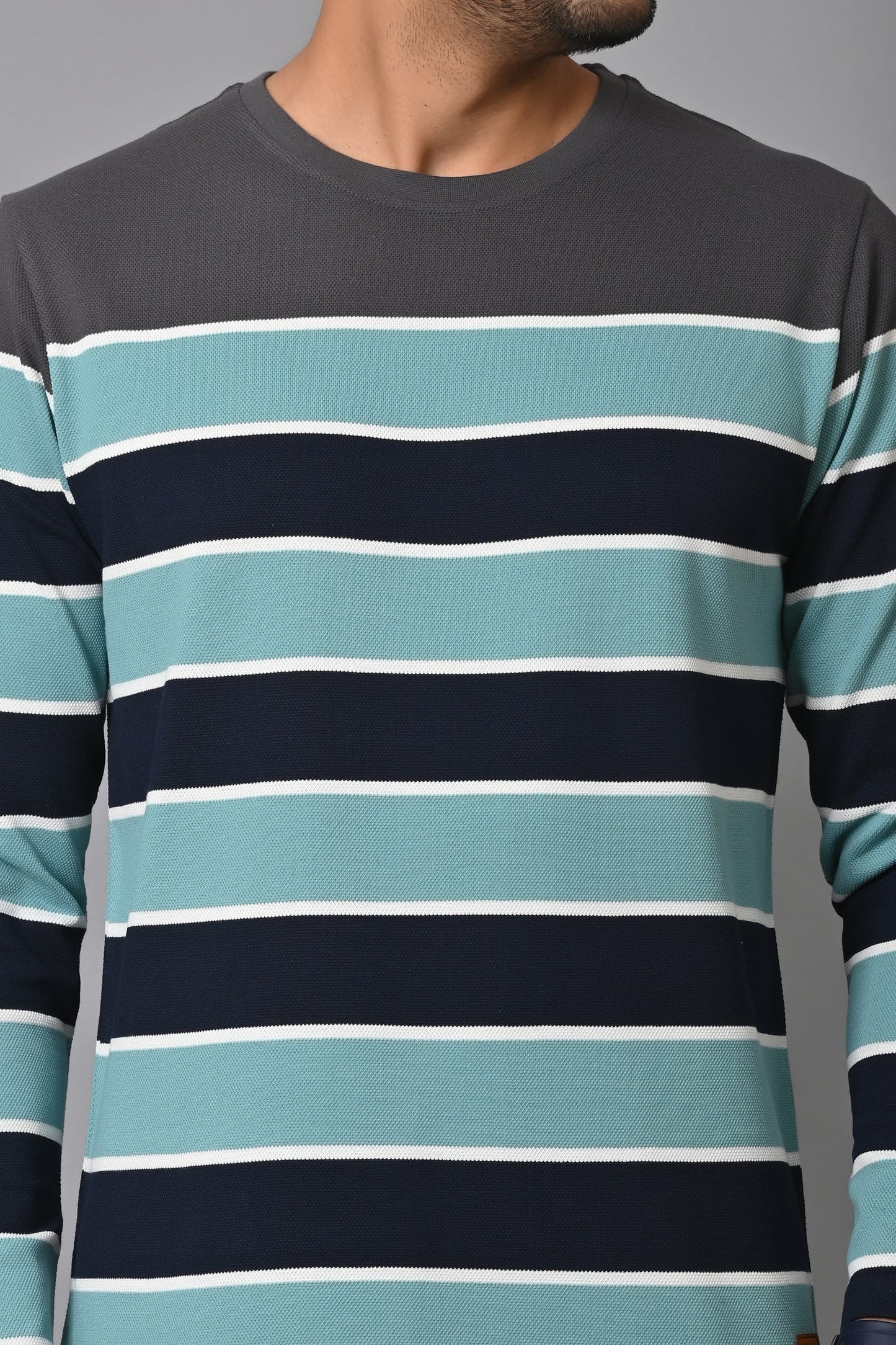 Arbour Men Round Neck Stripes Full Sleeves T-Shirt