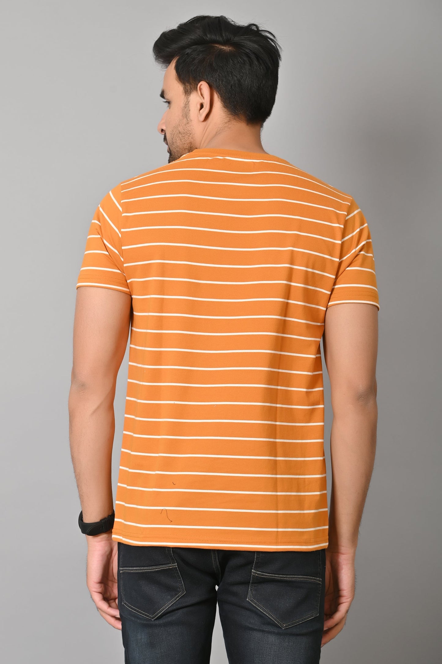 Arbour Men Round Neck Half Sleeves Stripes Slim Fit T-Shirt