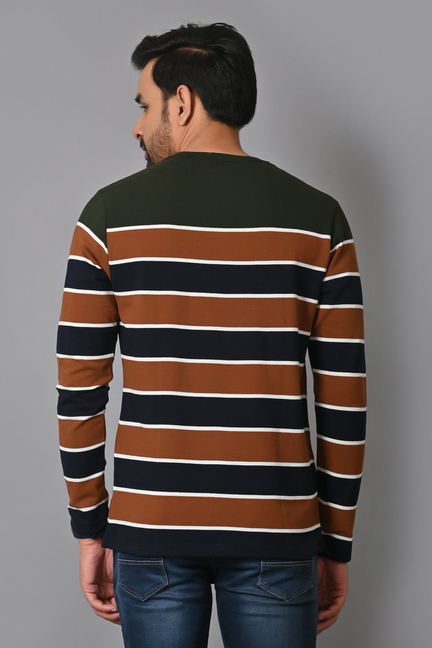 Arbour Men Round Neck Stripes Full Sleeves T-Shirt