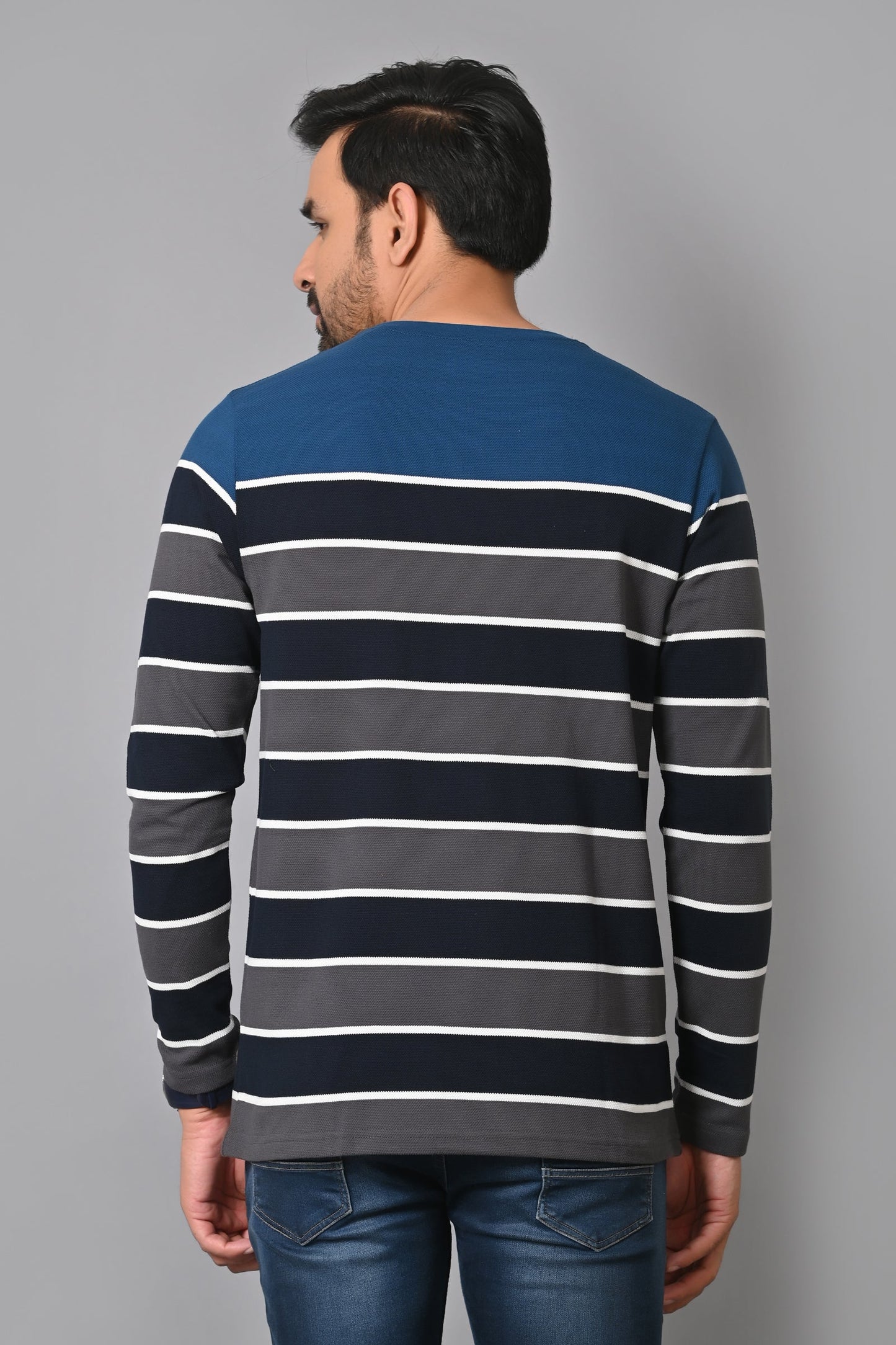 Arbour Men Round Neck Stripes Full Sleeves T-Shirt