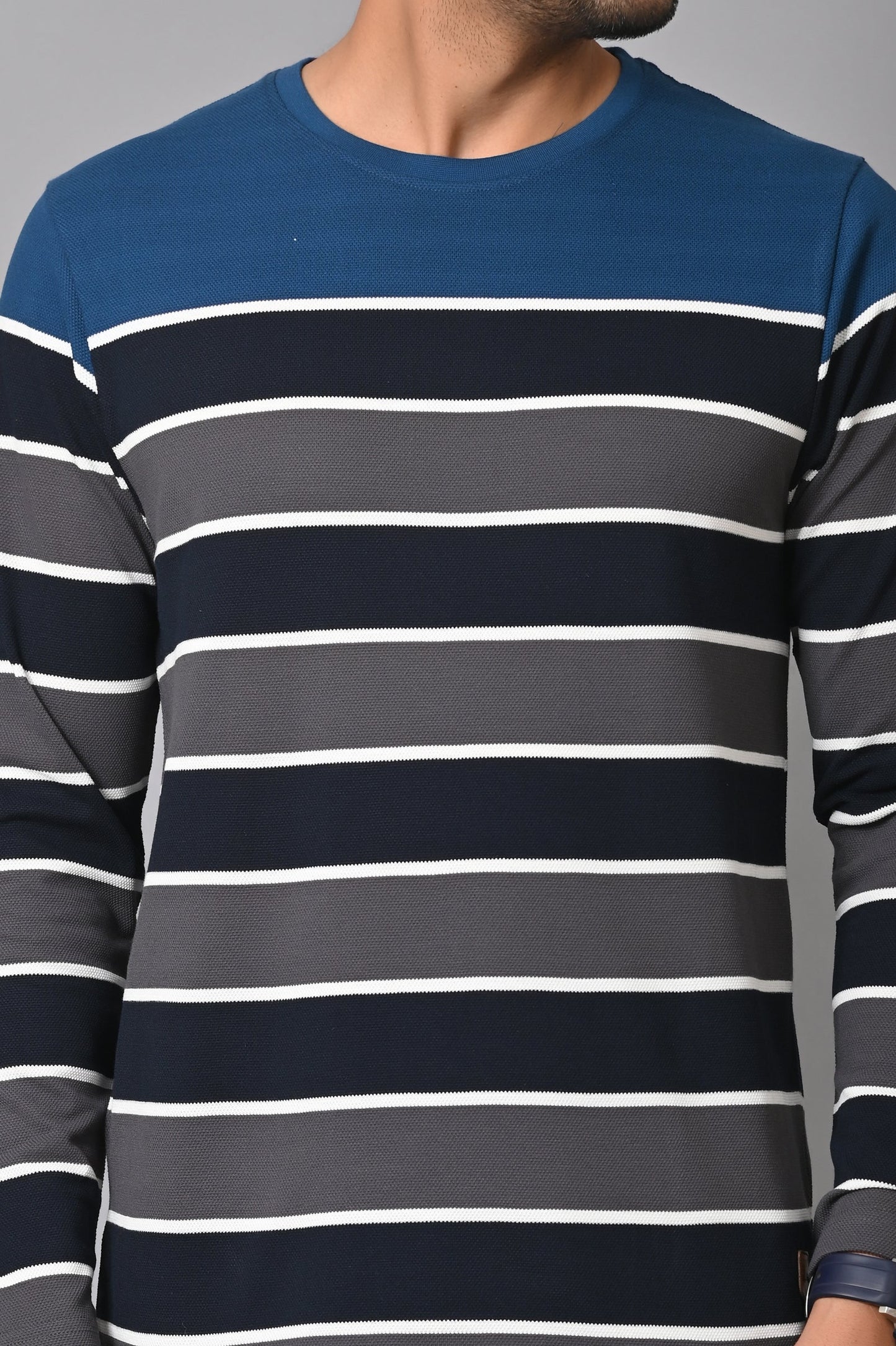 Arbour Men Round Neck Stripes Full Sleeves T-Shirt