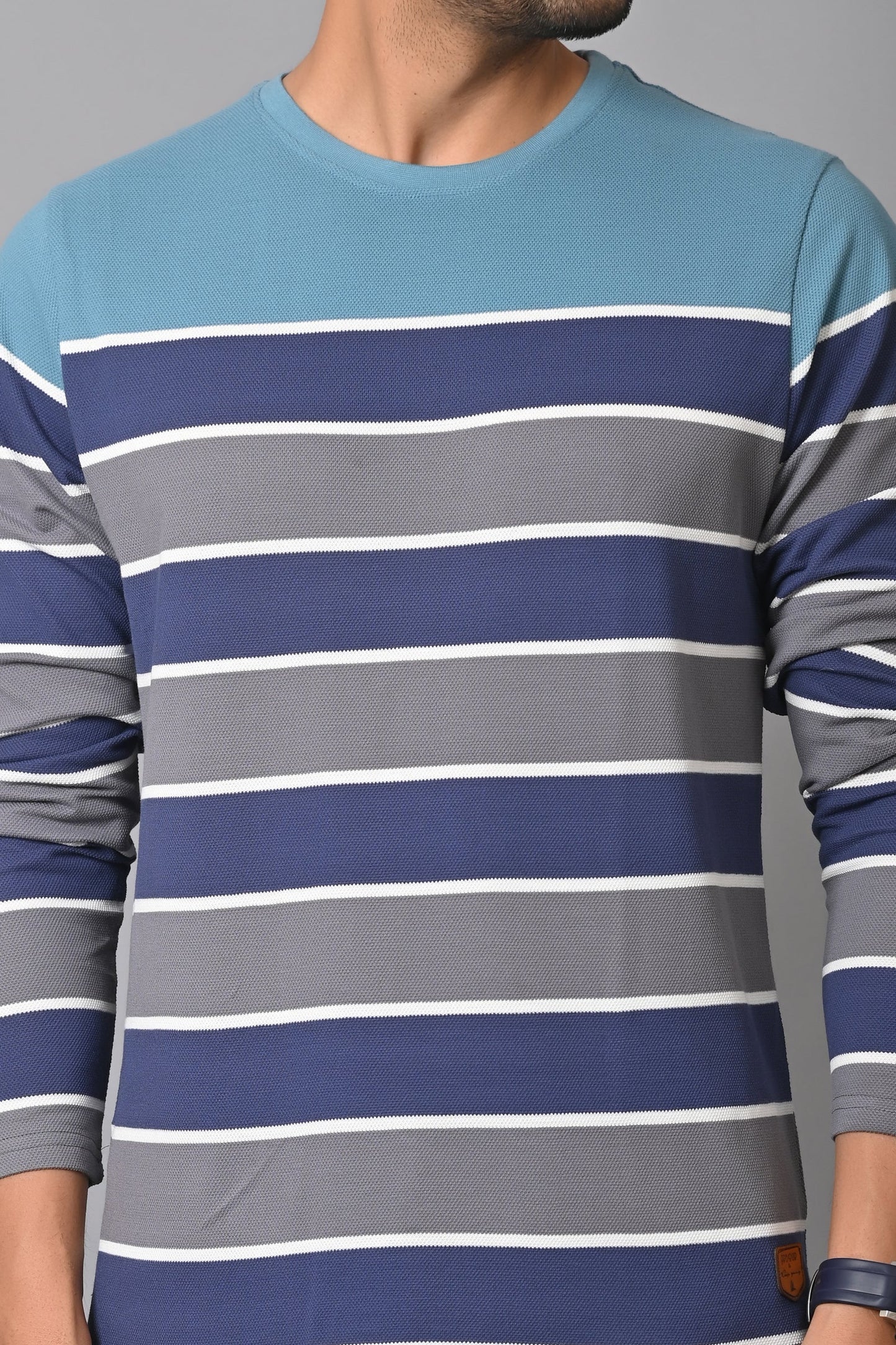 Arbour Men Round Neck Stripes Full Sleeves T-Shirt