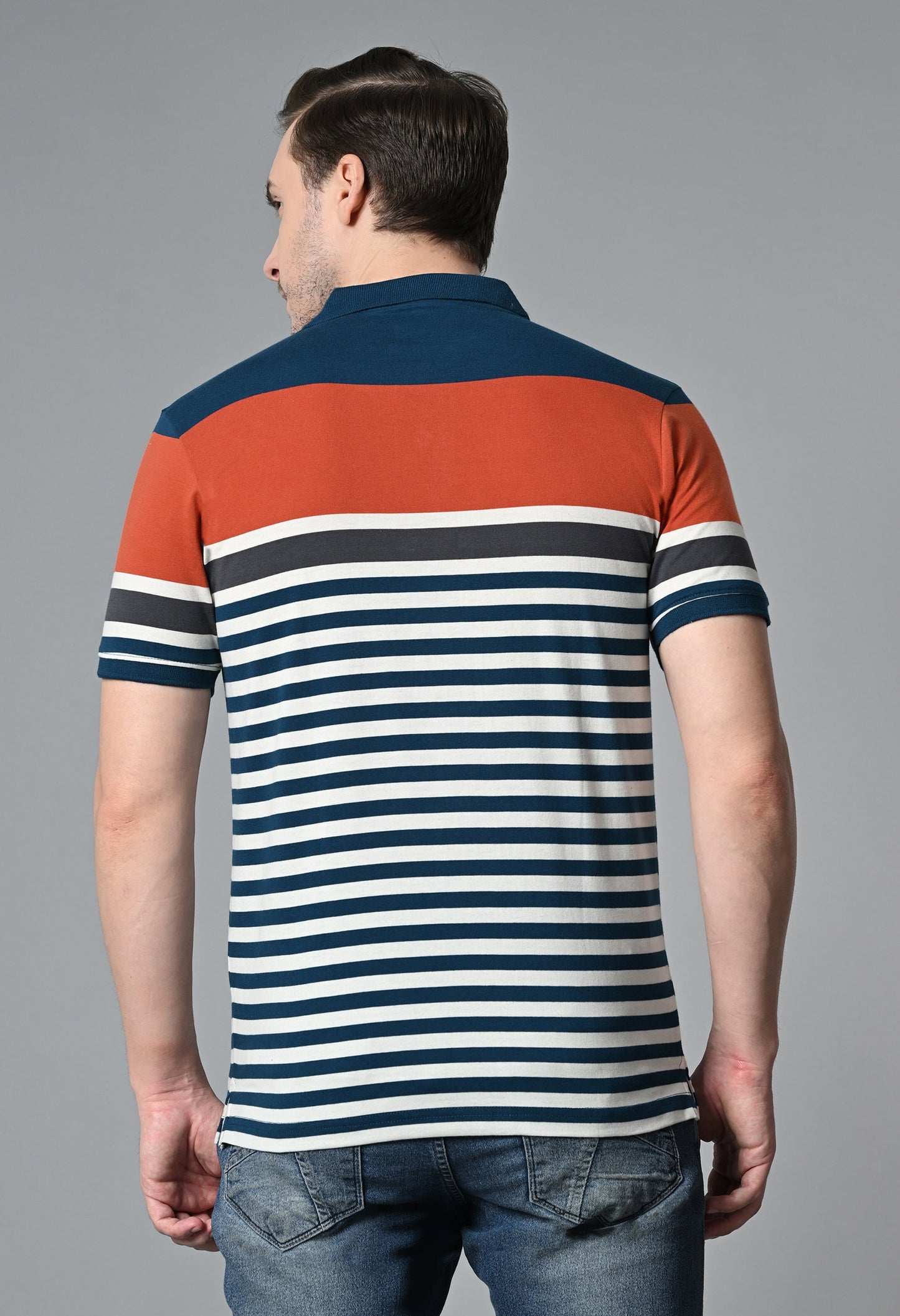 Arbour Men Polo Neck Half Sleeves Casual Cotton Stripes T-Shirt