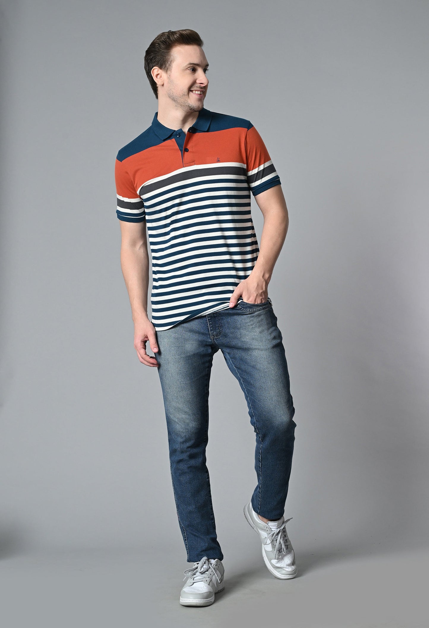 Arbour Men Polo Neck Half Sleeves Casual Cotton Stripes T-Shirt