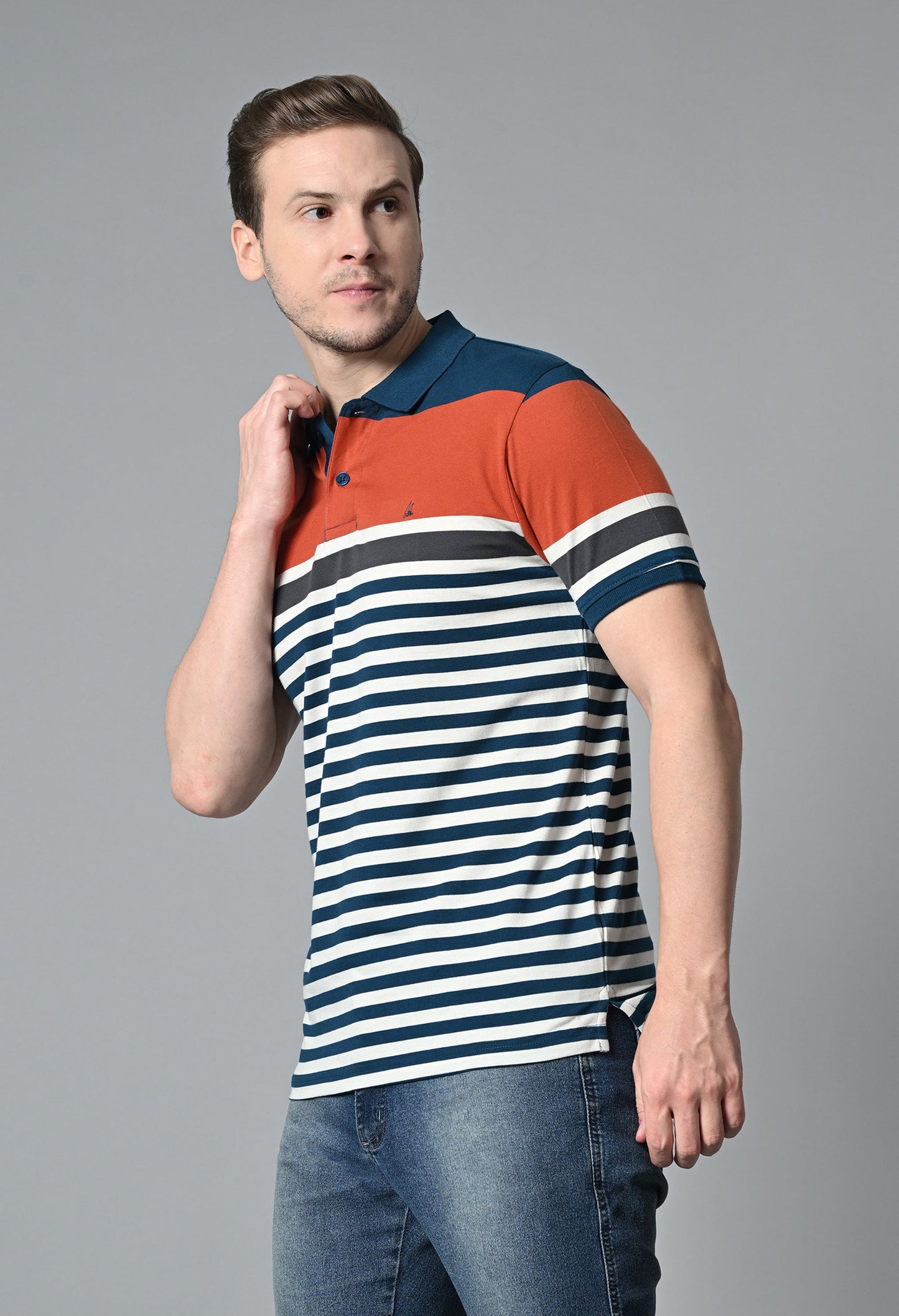 Arbour Men Polo Neck Half Sleeves Casual Cotton Stripes T-Shirt