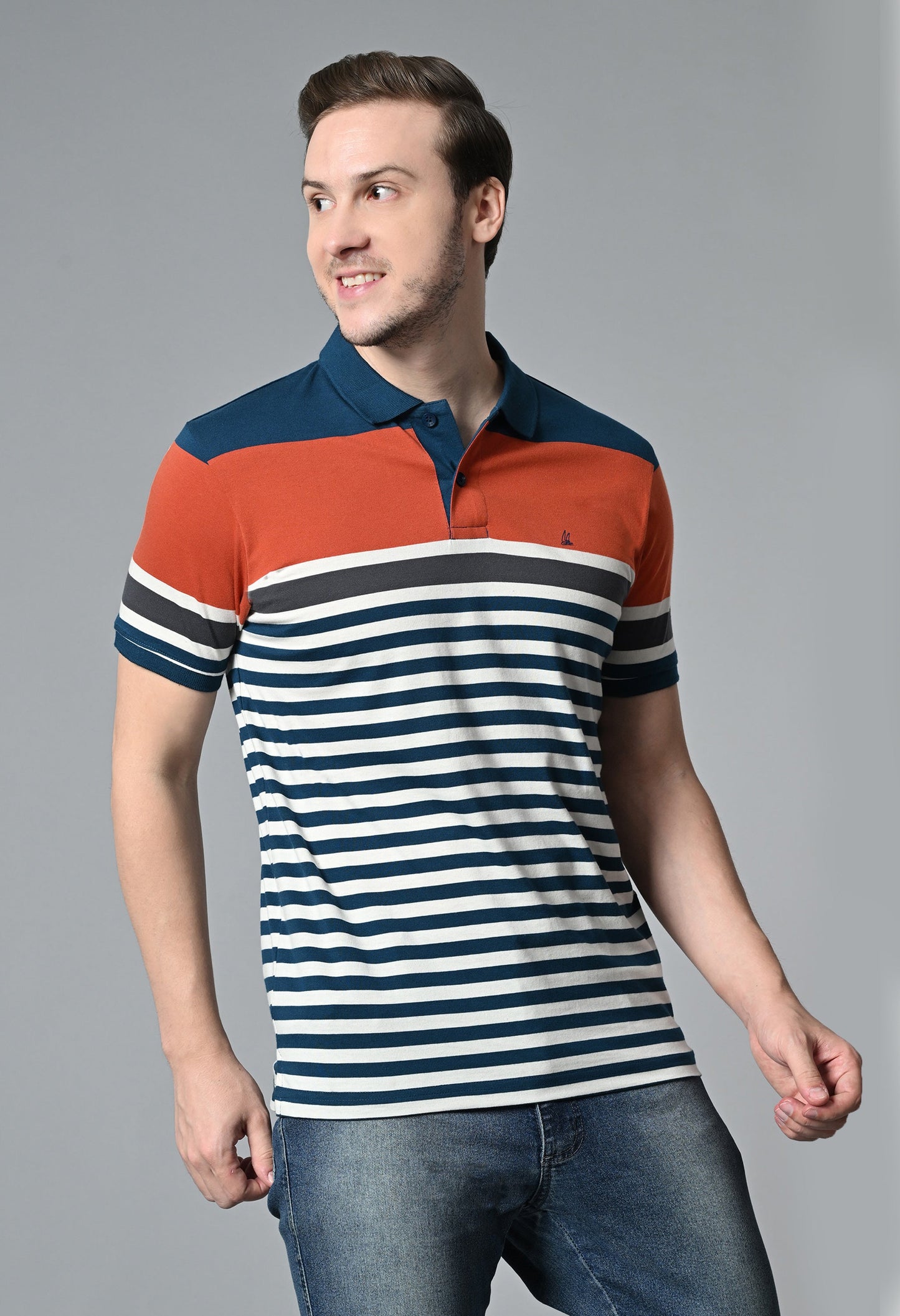 Arbour Men Polo Neck Half Sleeves Casual Cotton Stripes T-Shirt