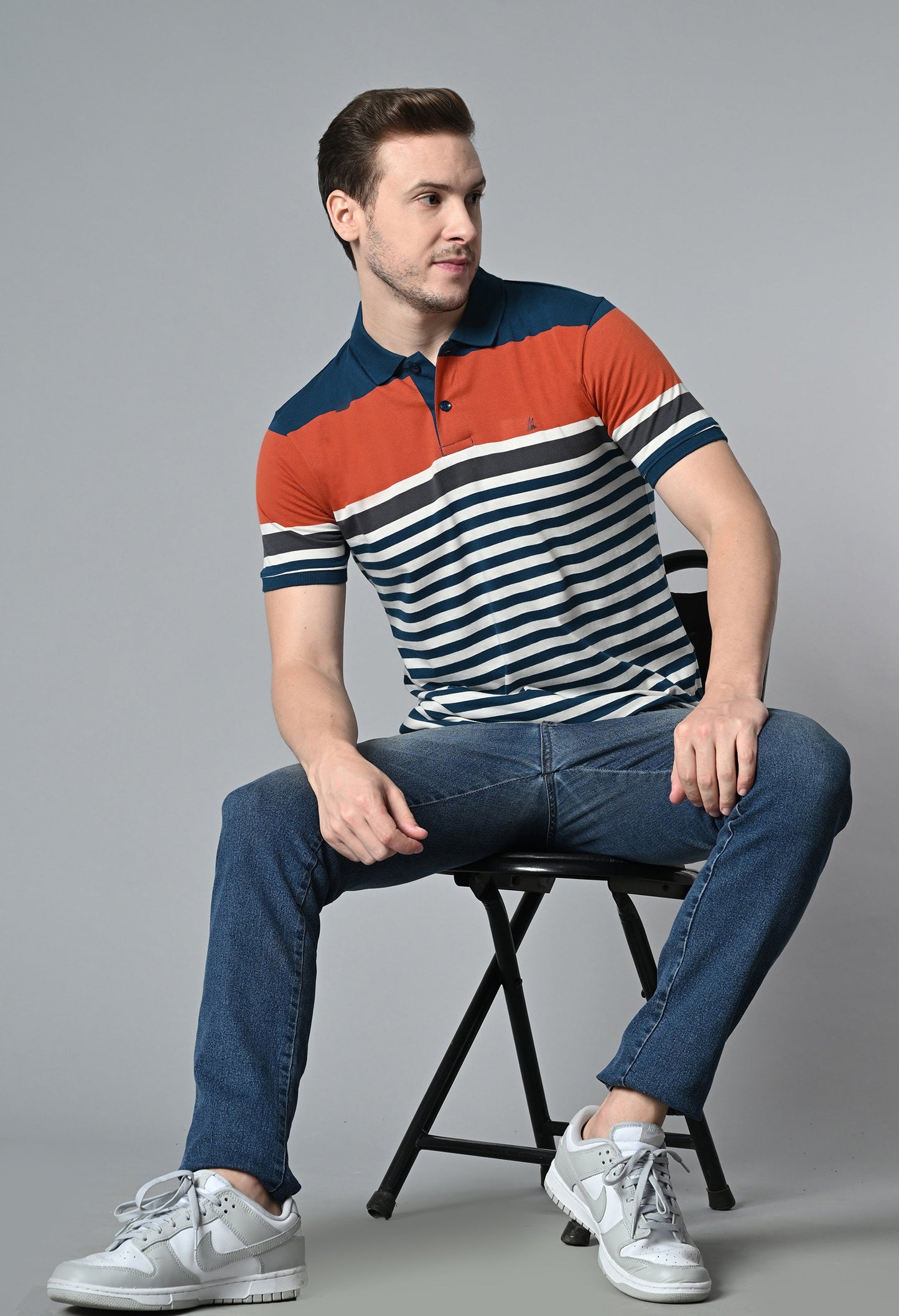 Arbour Men Polo Neck Half Sleeves Casual Cotton Stripes T-Shirt