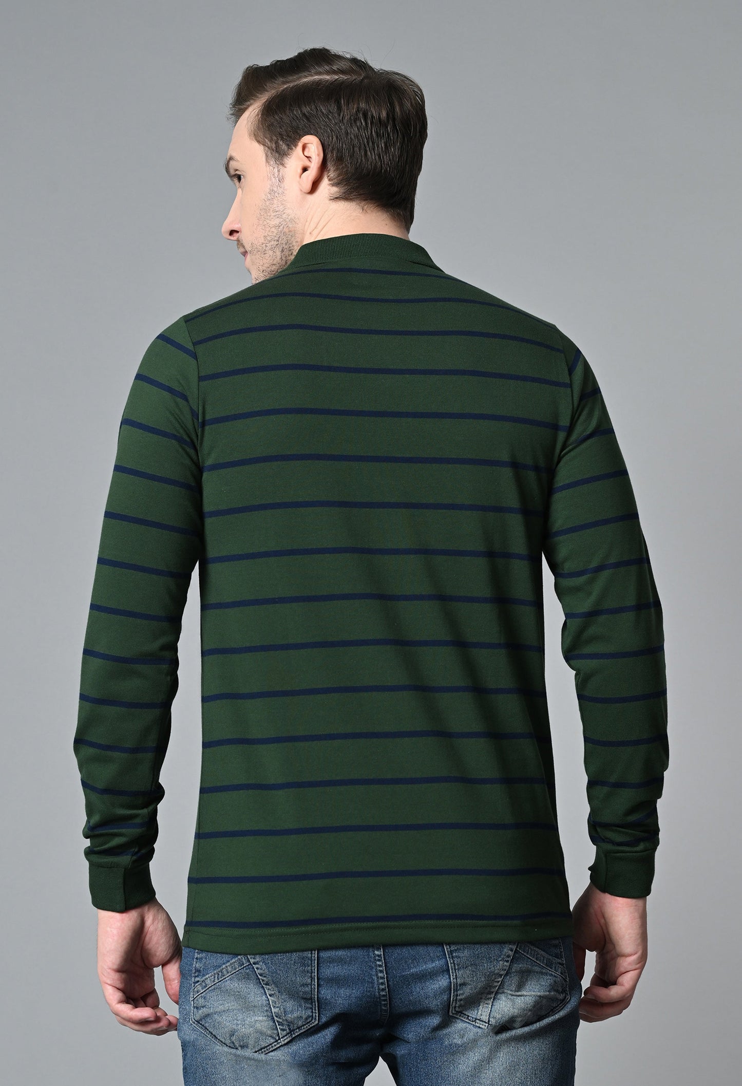 Arbour Men Polo Neck Stripes Pocket Full Sleeves T-Shirt