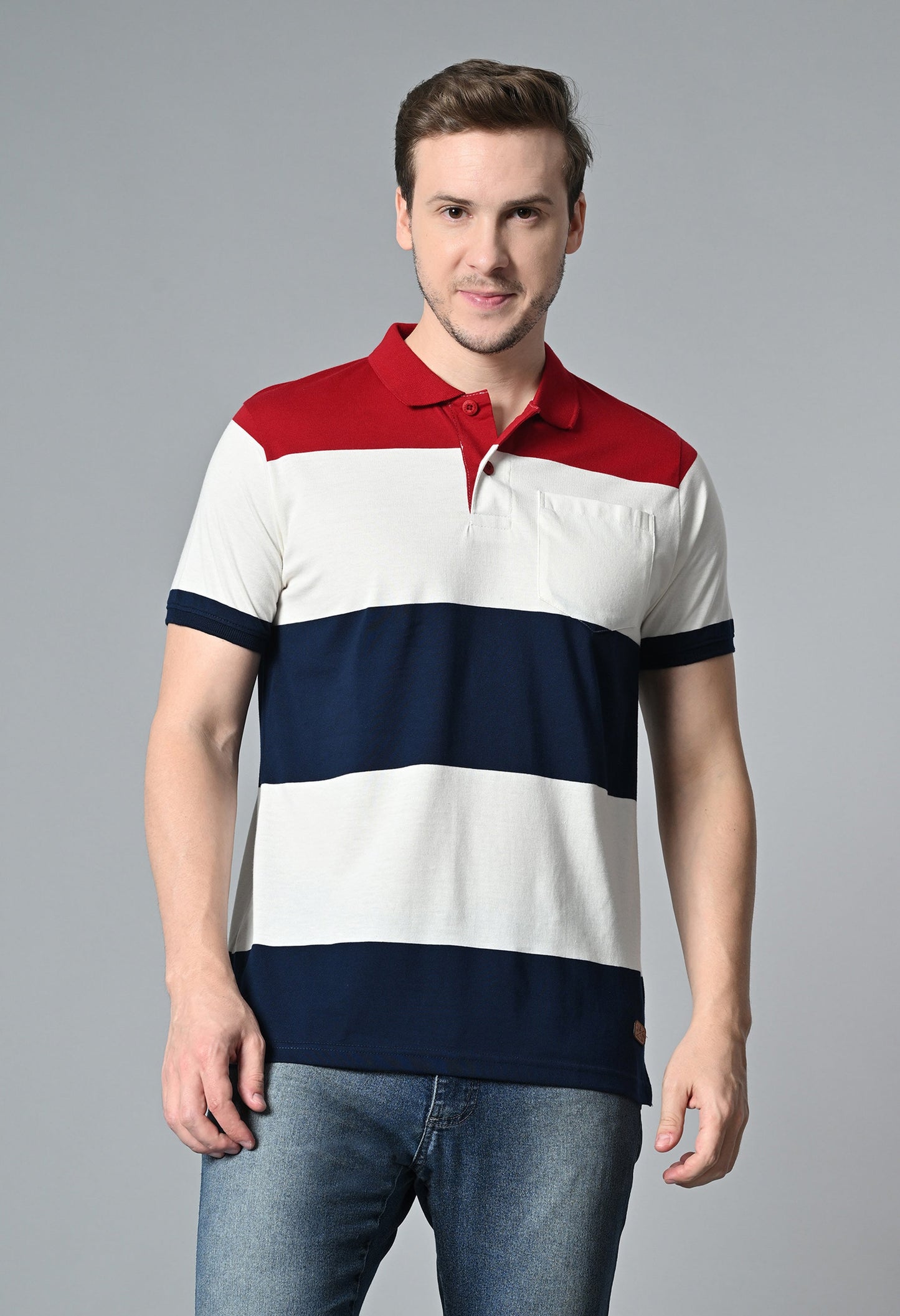 Arbour Men Polo Neck Casual Pocket Color Block T-Shirt