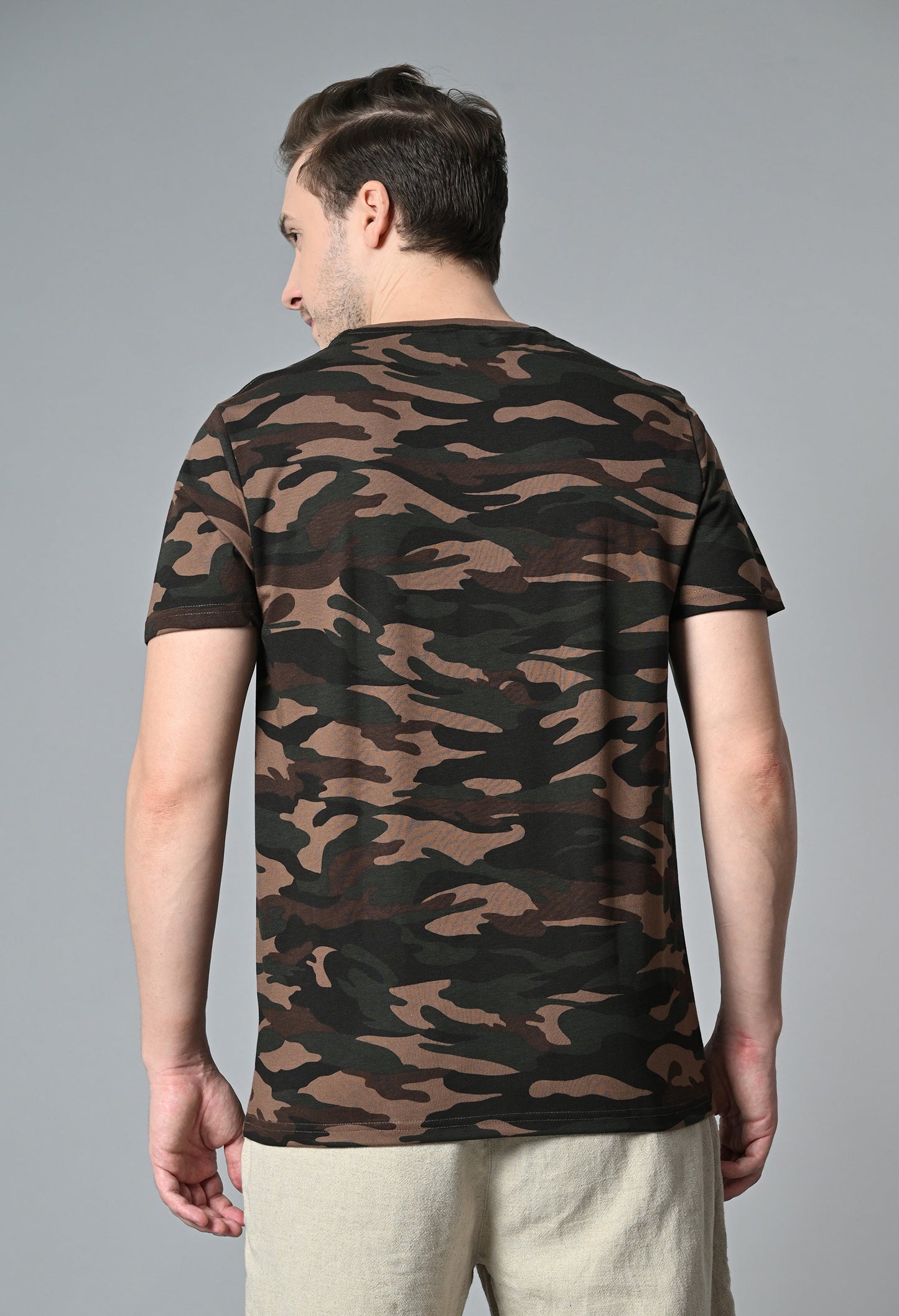 Arbour Men Military Camouflage Round Neck Cotton Blend T-Shirt