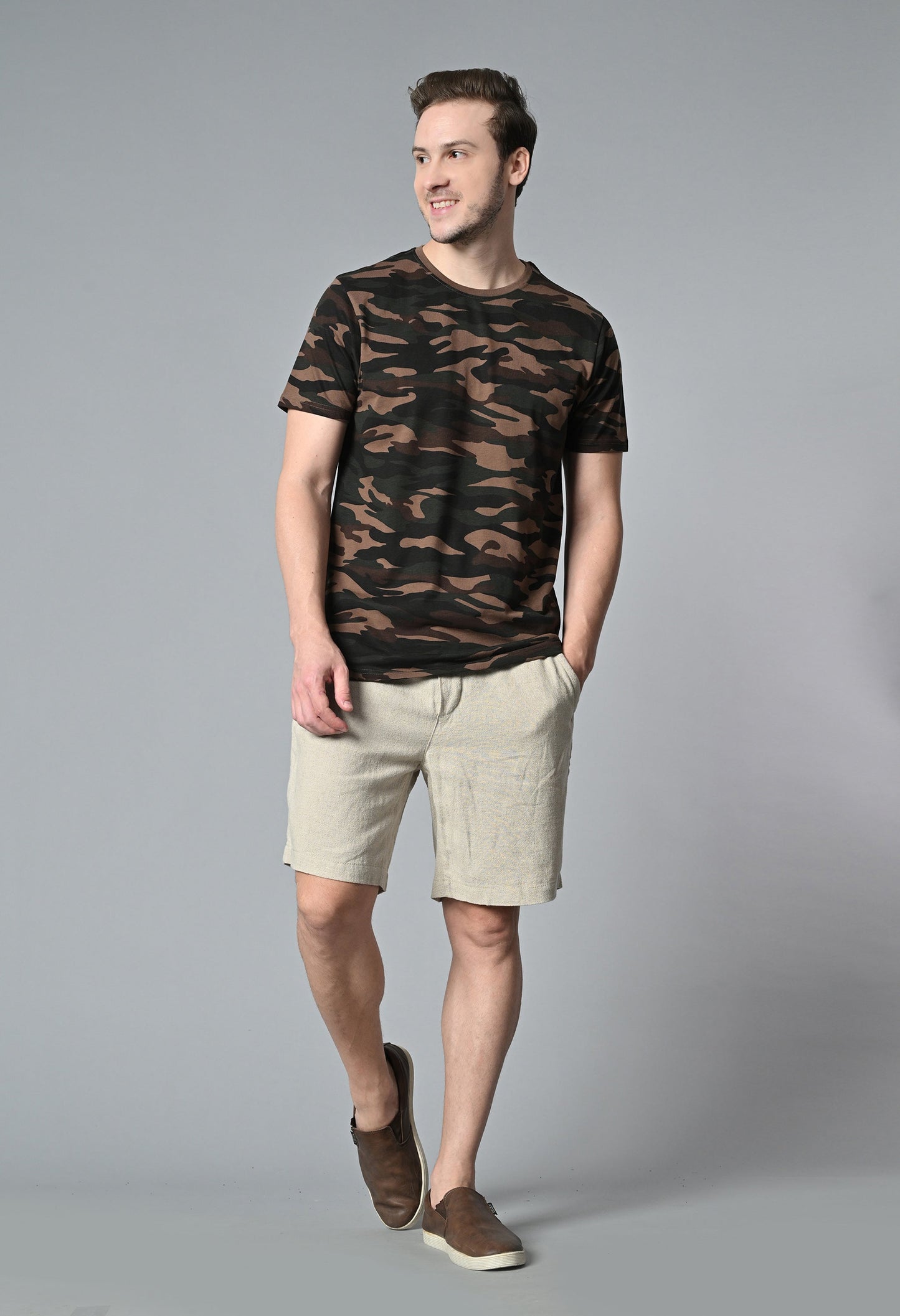 Arbour Men Military Camouflage Round Neck Cotton Blend T-Shirt