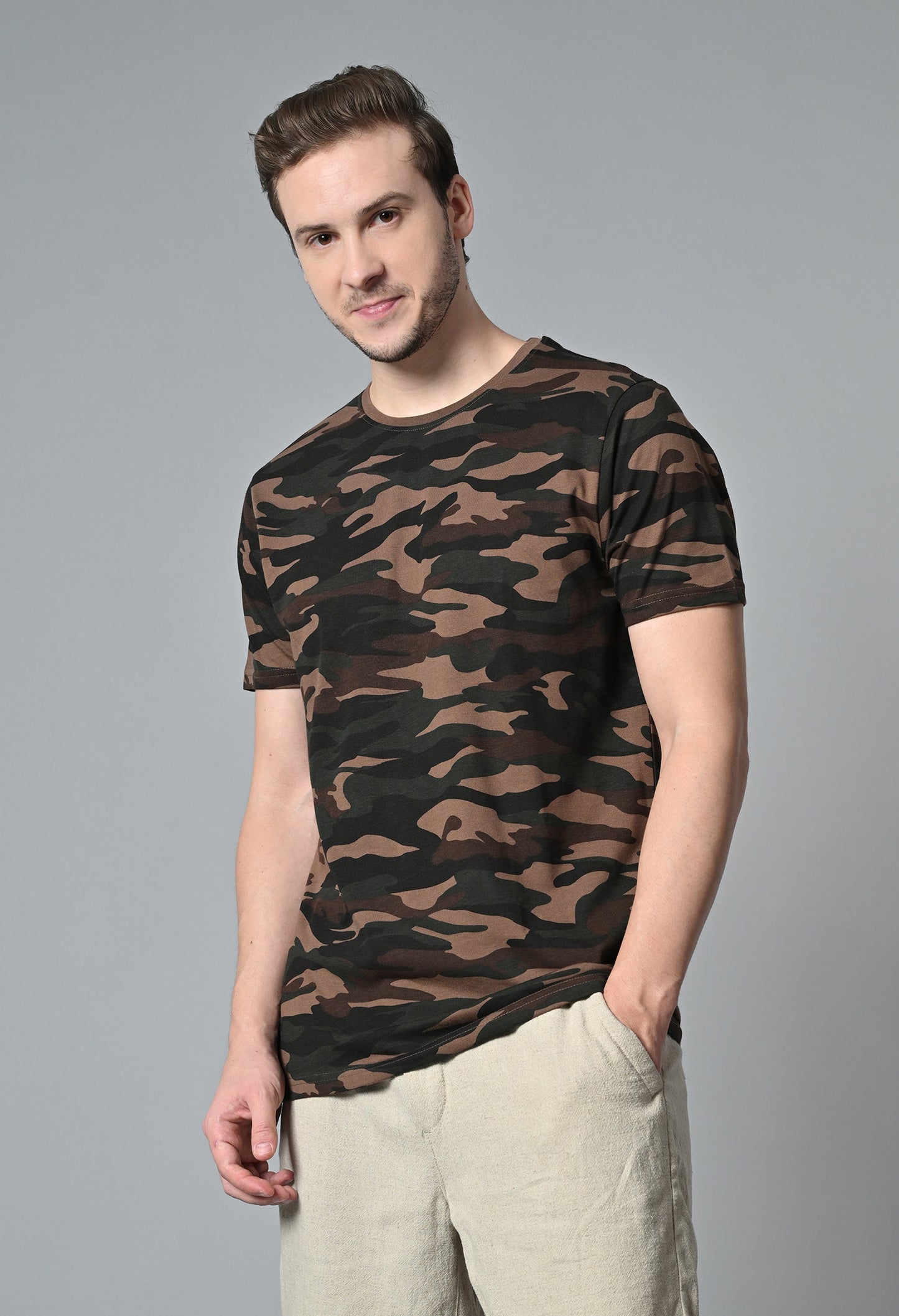 Arbour Men Military Camouflage Round Neck Cotton Blend T-Shirt