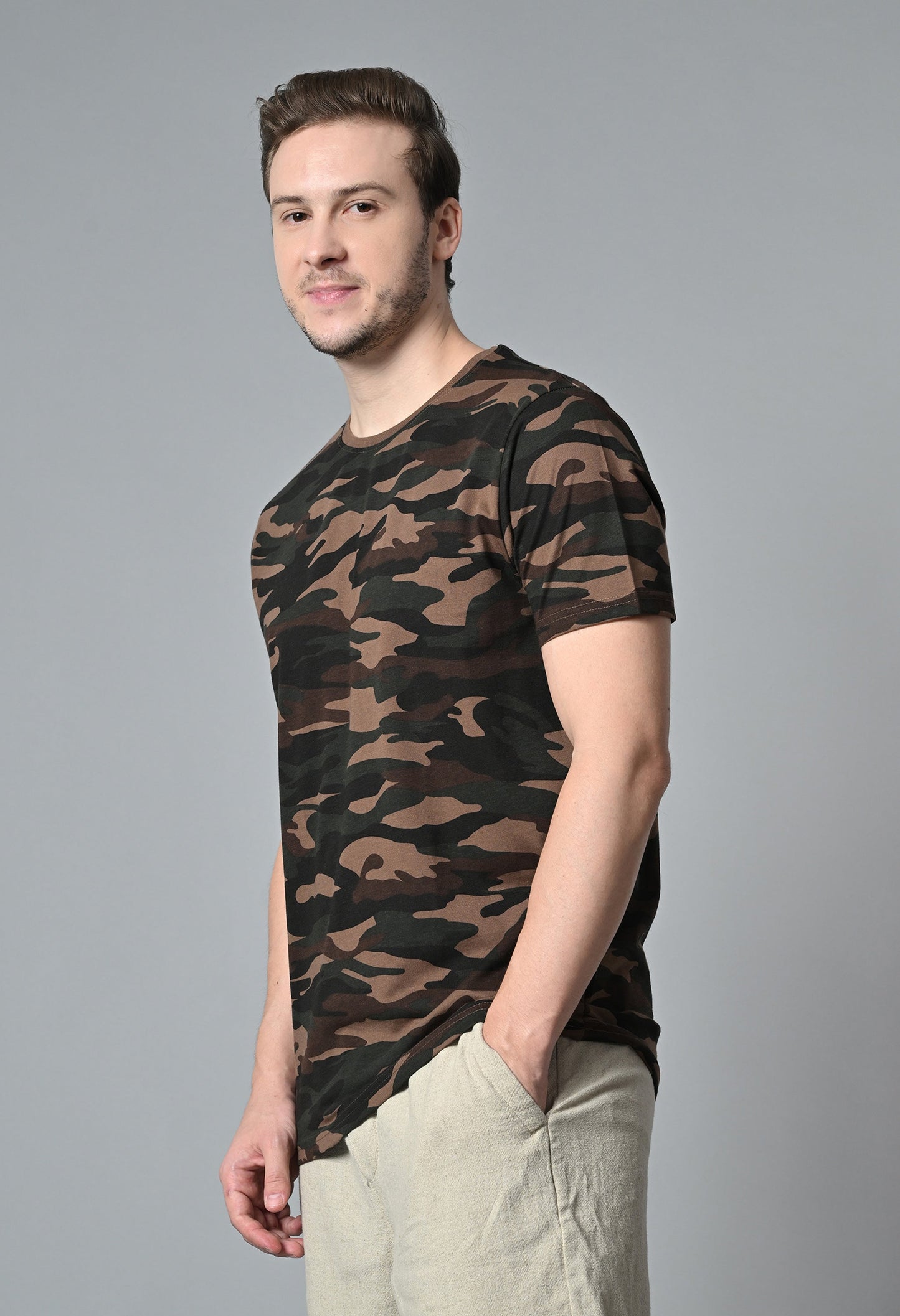 Arbour Men Military Camouflage Round Neck Cotton Blend T-Shirt