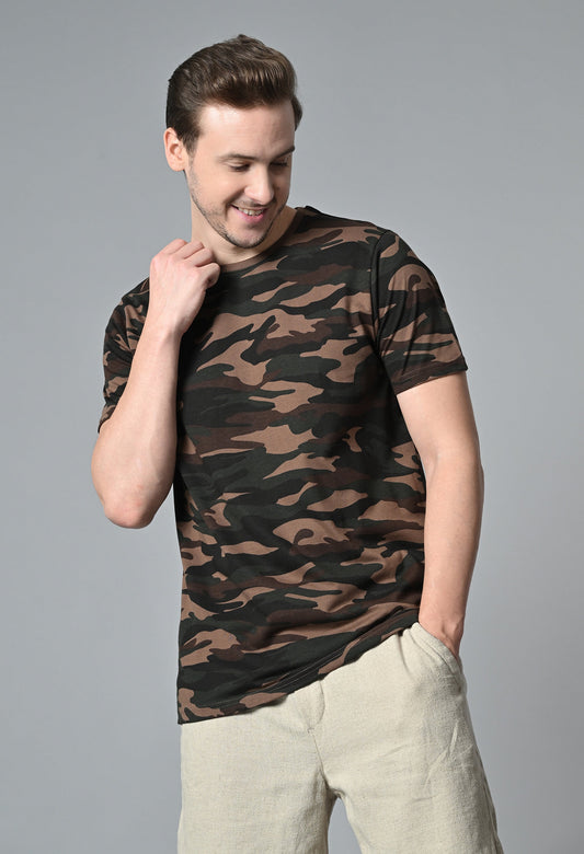 Arbour Men Military Camouflage Round Neck Cotton Blend T-Shirt