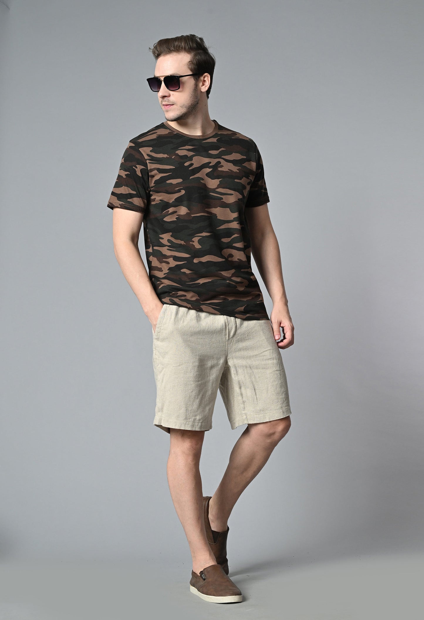 Arbour Men Military Camouflage Round Neck Cotton Blend T-Shirt