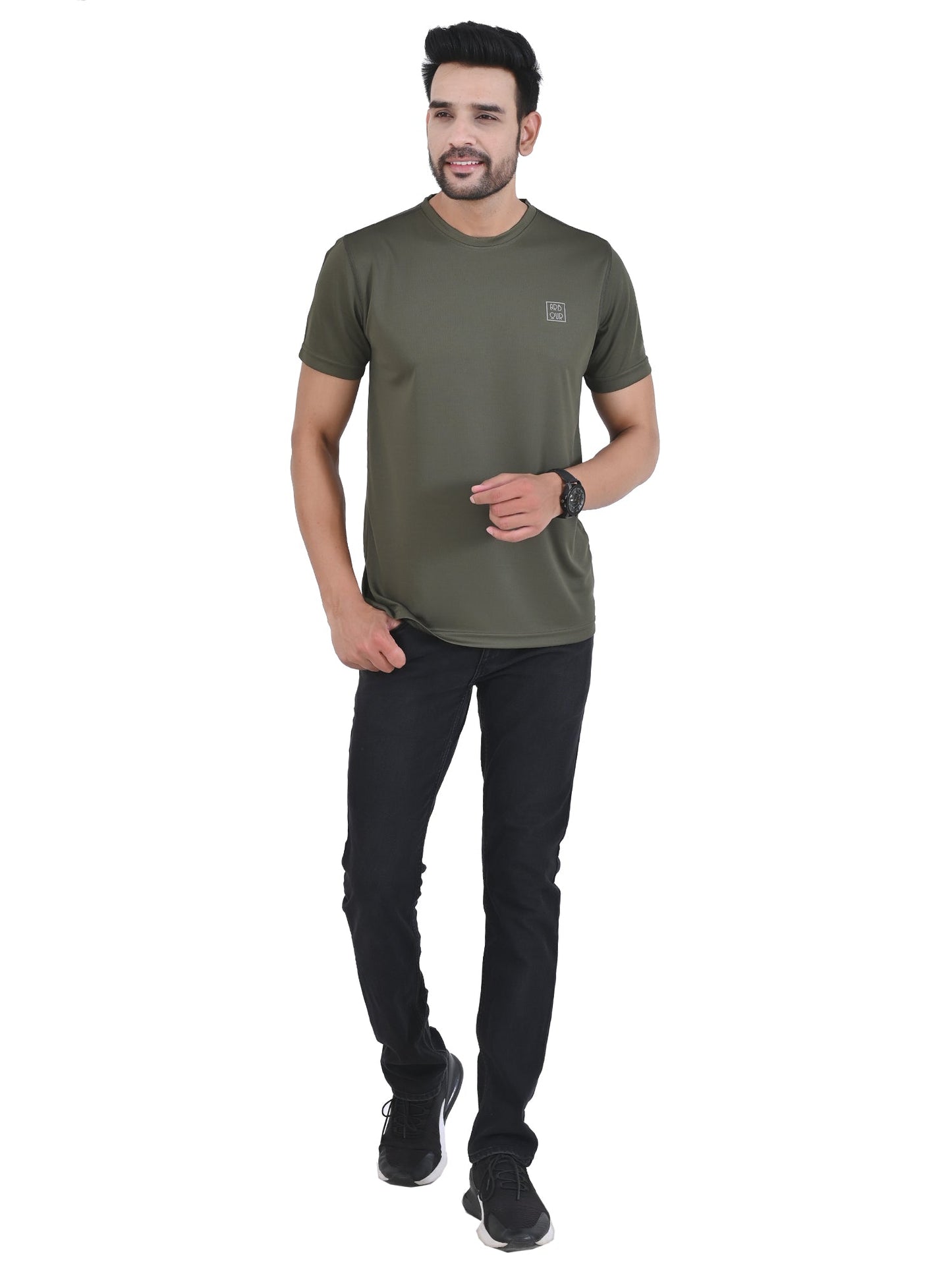 Arbour Men Solid Round Neck Polyester  T-Shirt