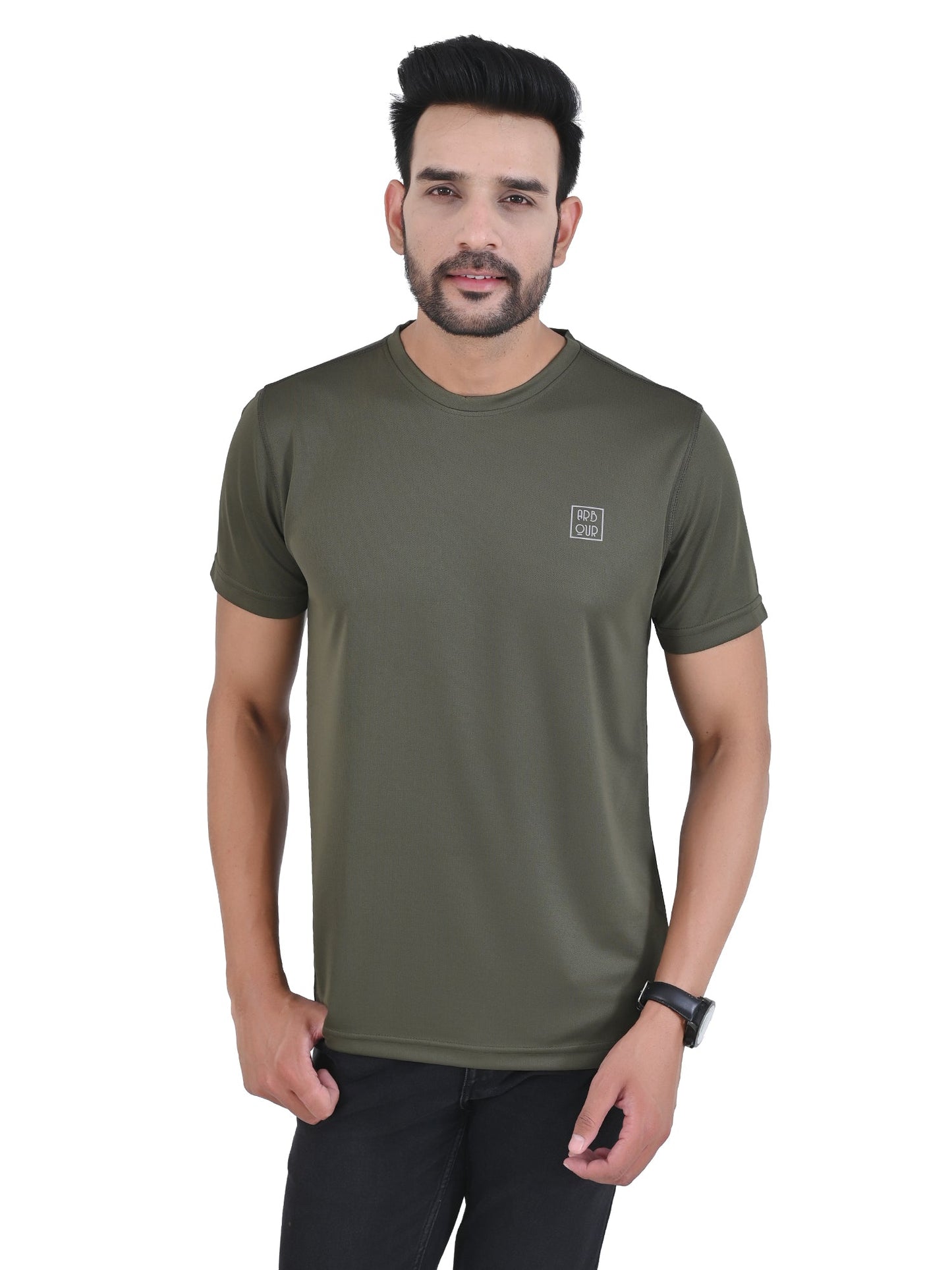 Arbour Men Solid Round Neck Polyester  T-Shirt