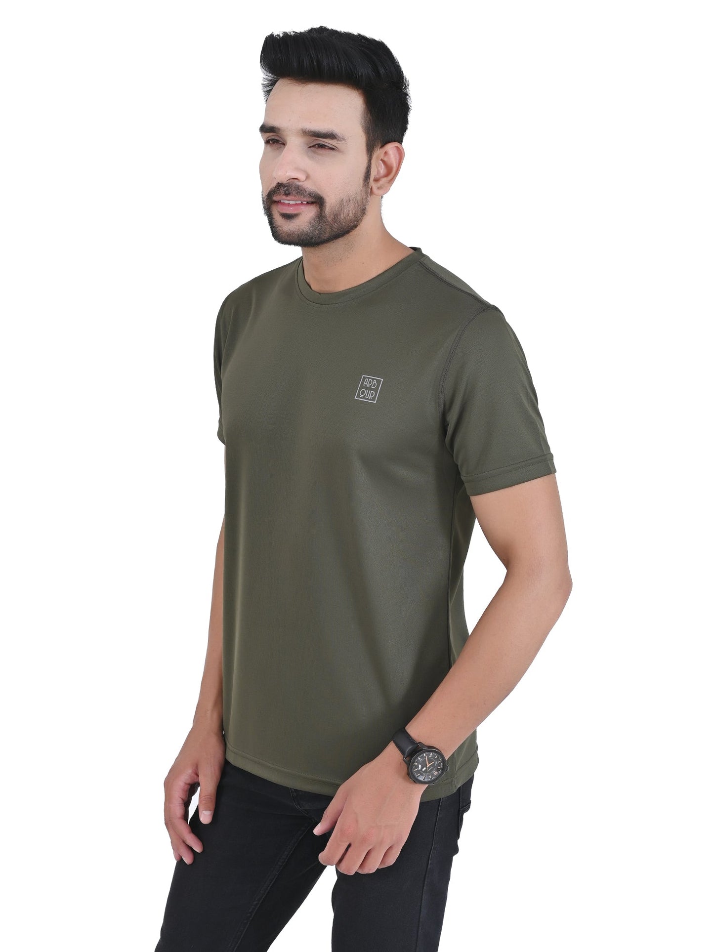 Arbour Men Solid Round Neck Polyester  T-Shirt