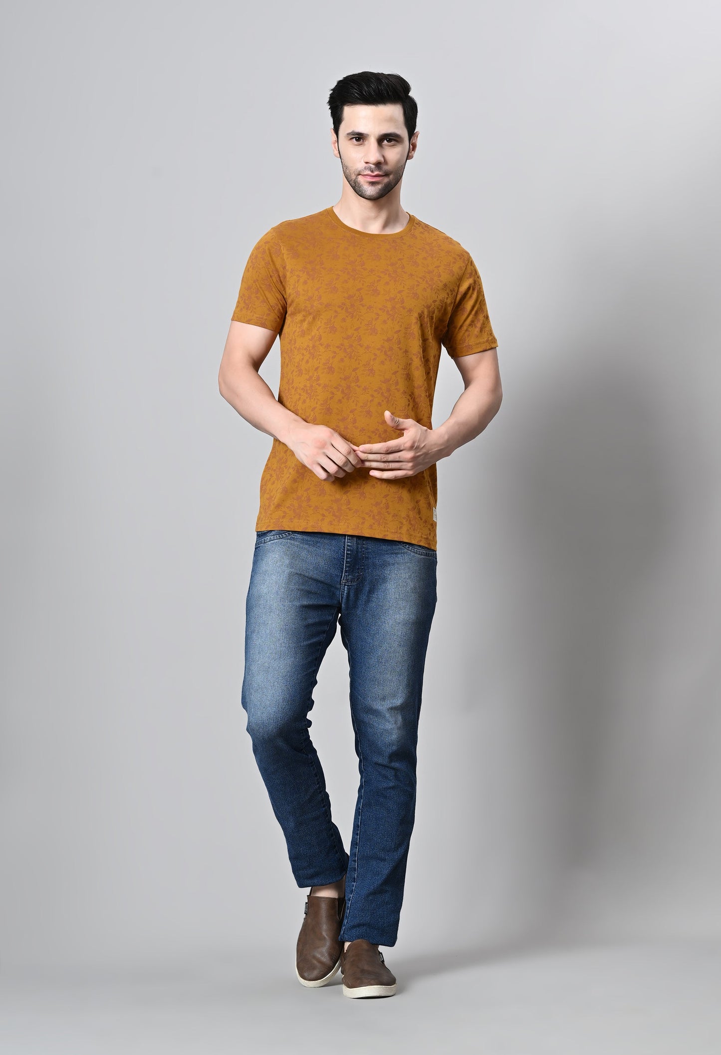 Arbour Men Round Neck All Over Print Half Sleeves T-Shirt