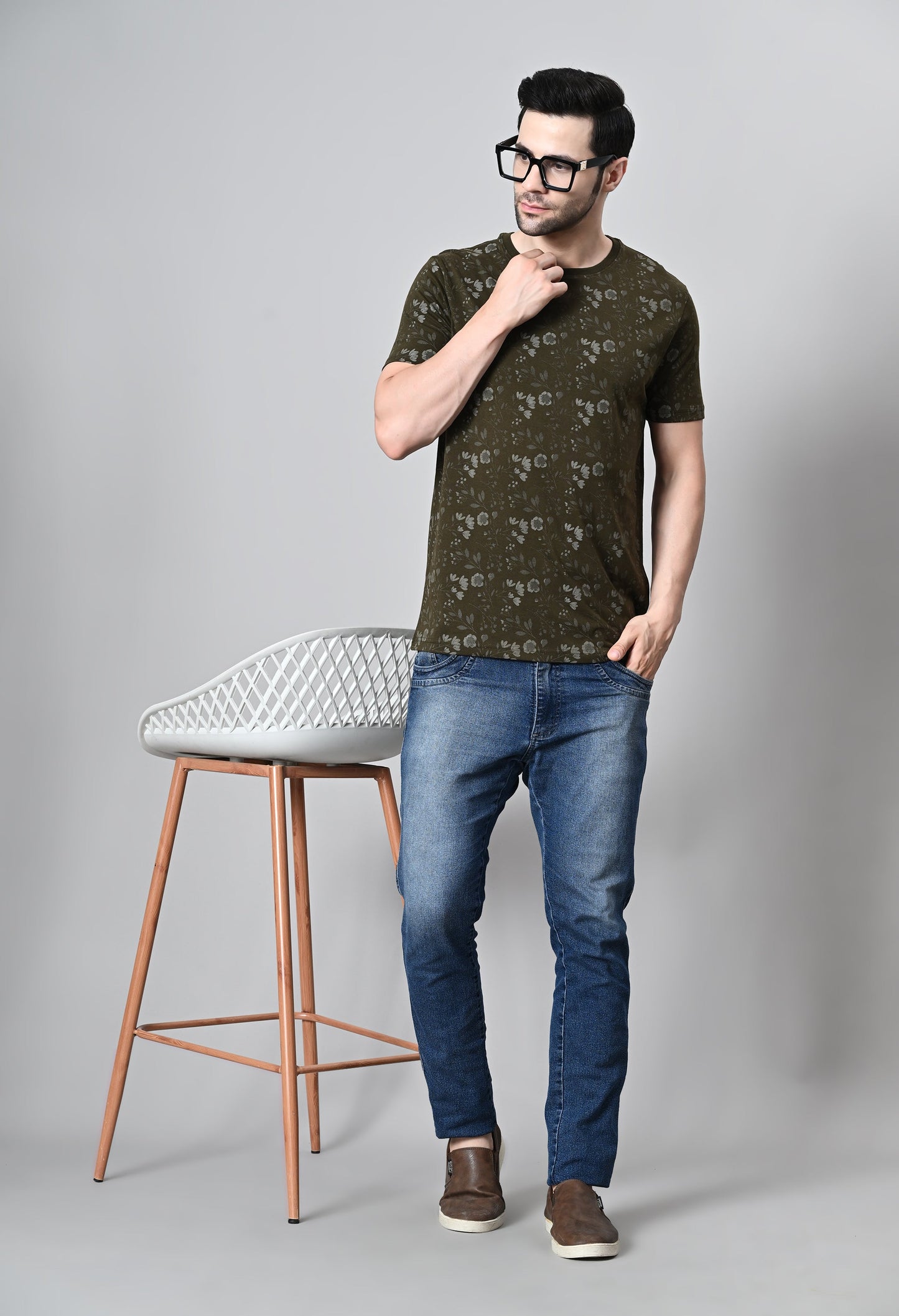 Arbour Men Round Neck All Over Print Half Sleeves T-Shirt