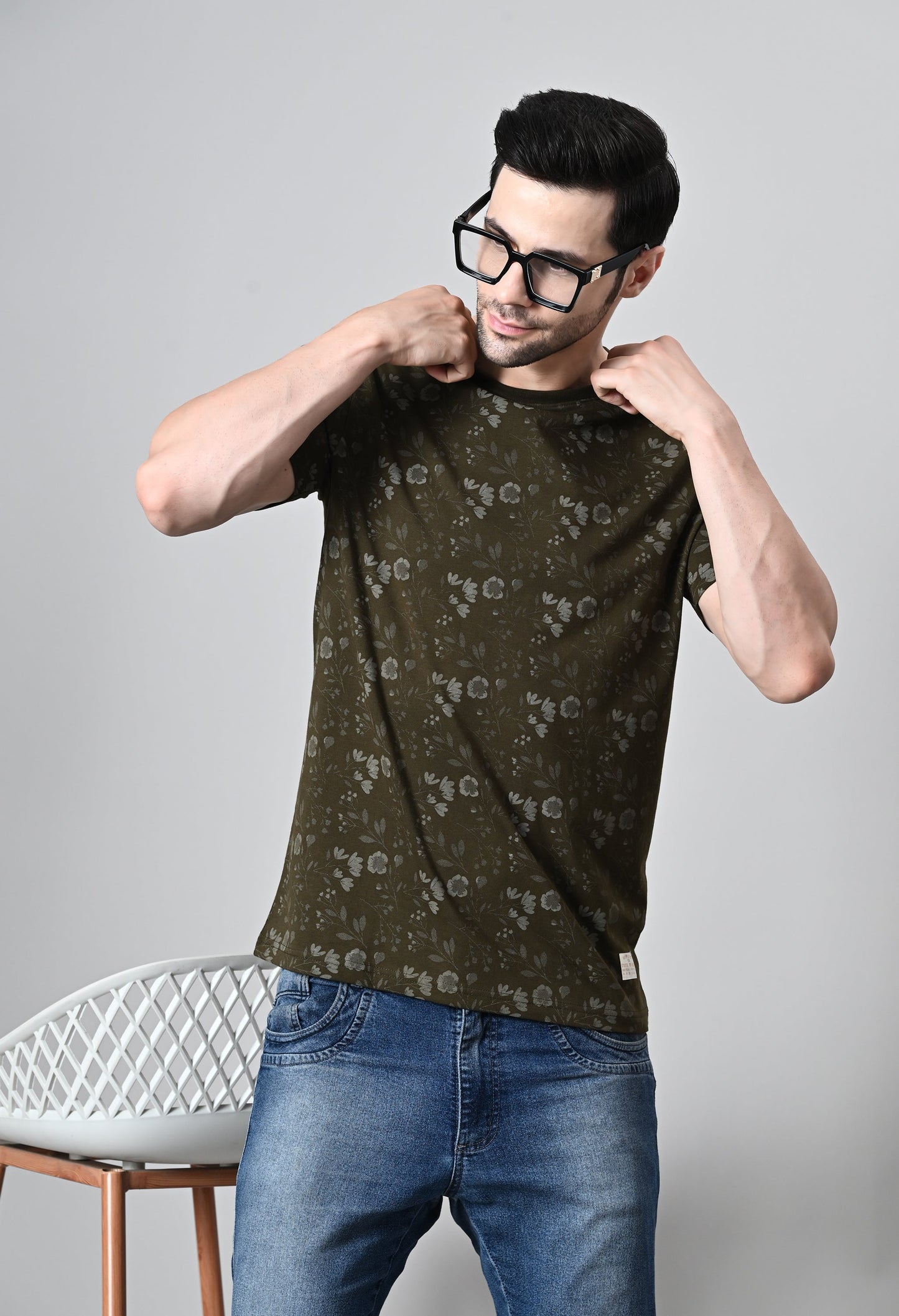 Arbour Men Round Neck All Over Print Half Sleeves T-Shirt