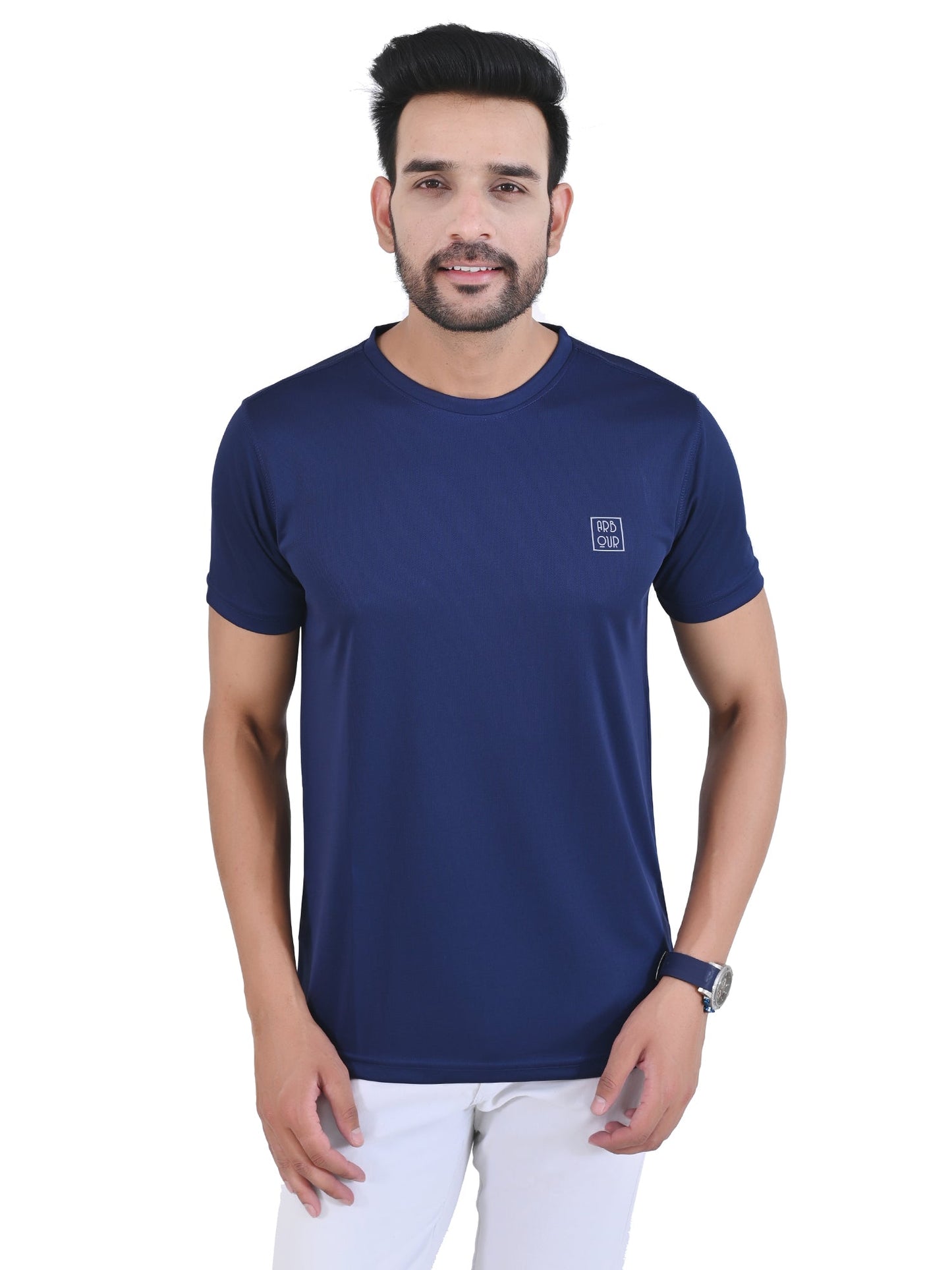 Arbour Men Solid Round Neck Polyester  T-Shirt