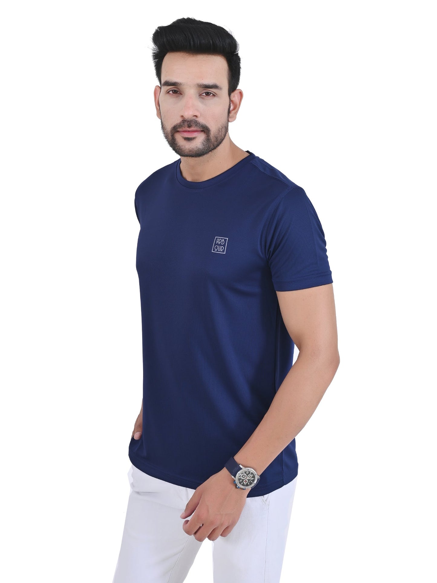 Arbour Men Solid Round Neck Polyester  T-Shirt