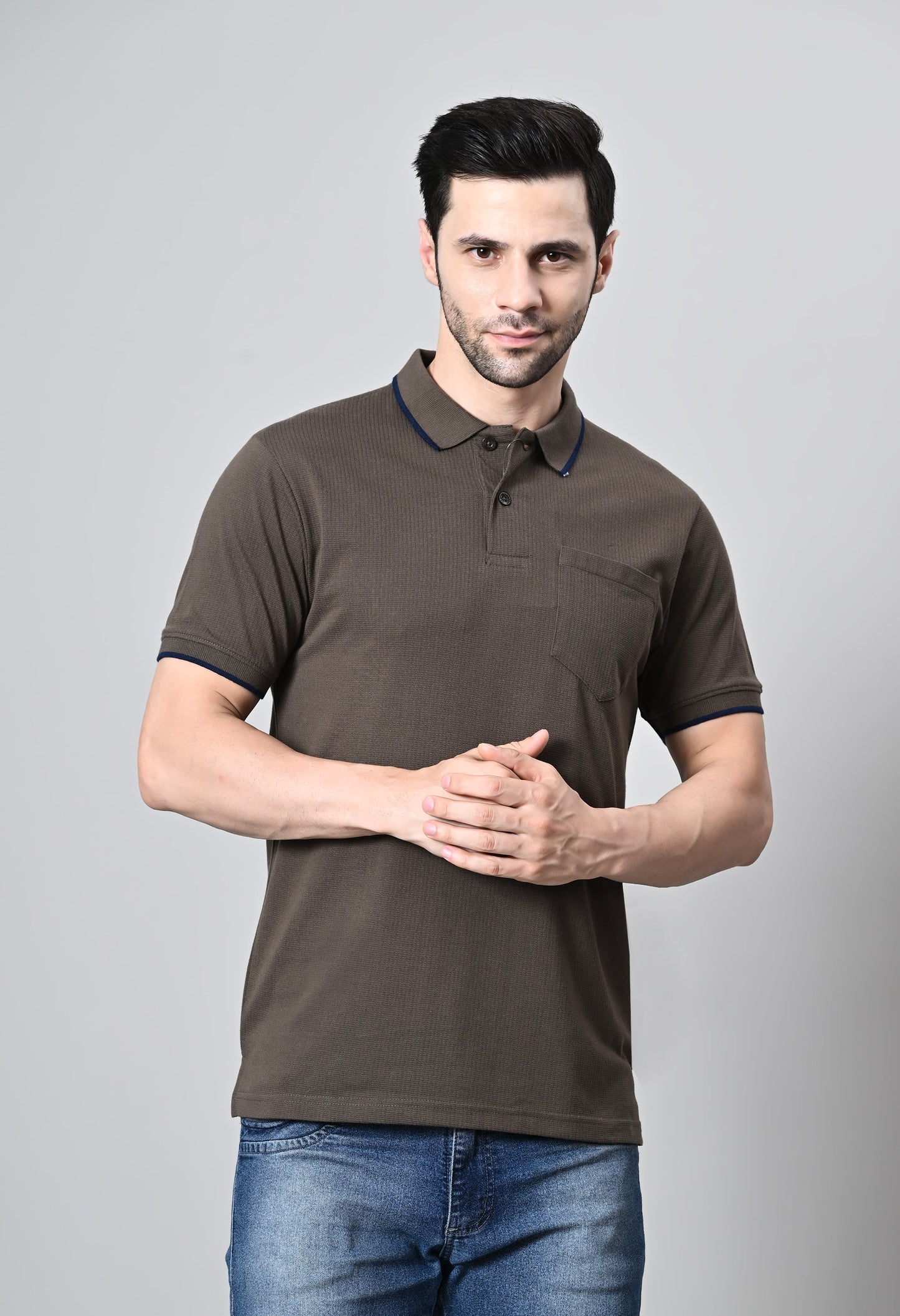 Arbour Men Polo Neck Half Sleeves Solid Pocket T-Shirt