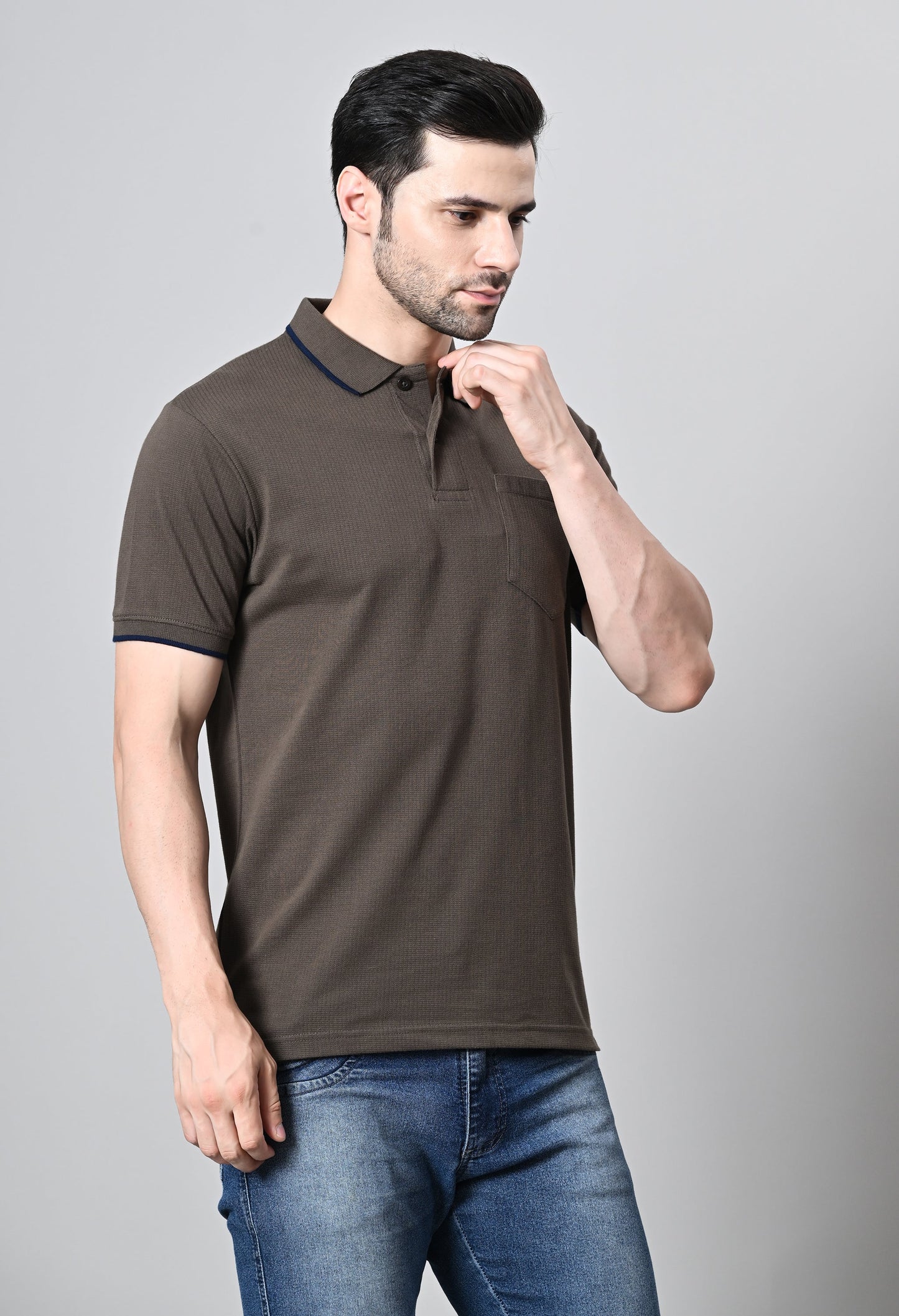 Arbour Men Polo Neck Half Sleeves Solid Pocket T-Shirt