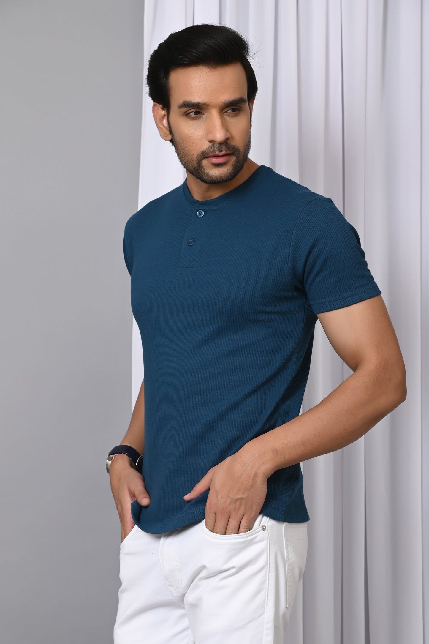 Arbour Men Solid Henley Neck Cotton Blend T-Shirt