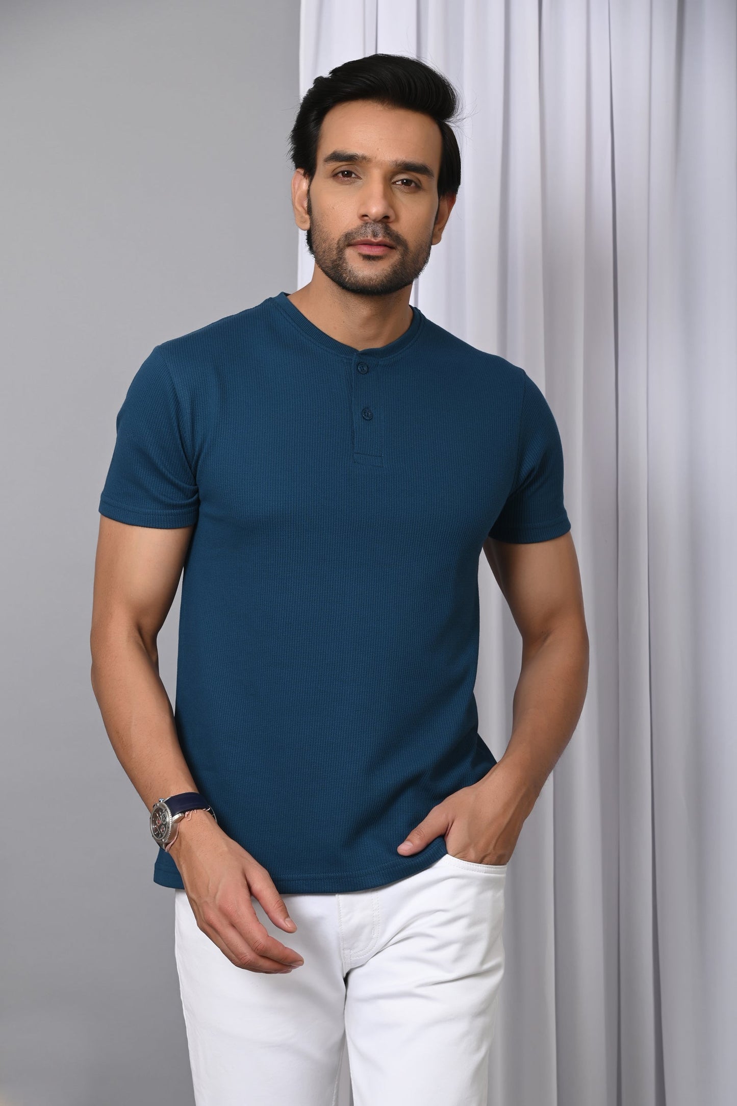 Arbour Men Solid Henley Neck Cotton Blend T-Shirt