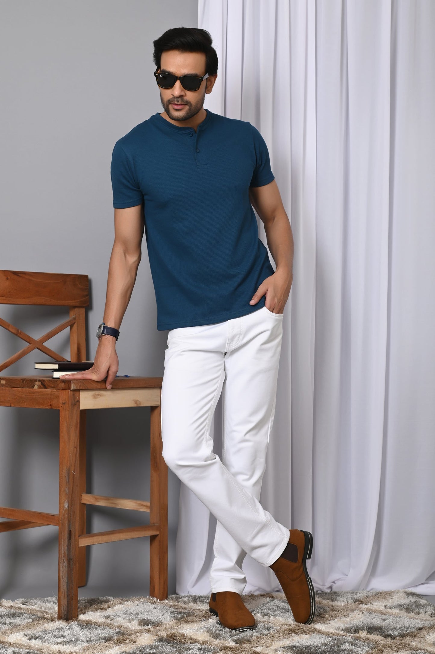 Arbour Men Solid Henley Neck Cotton Blend T-Shirt