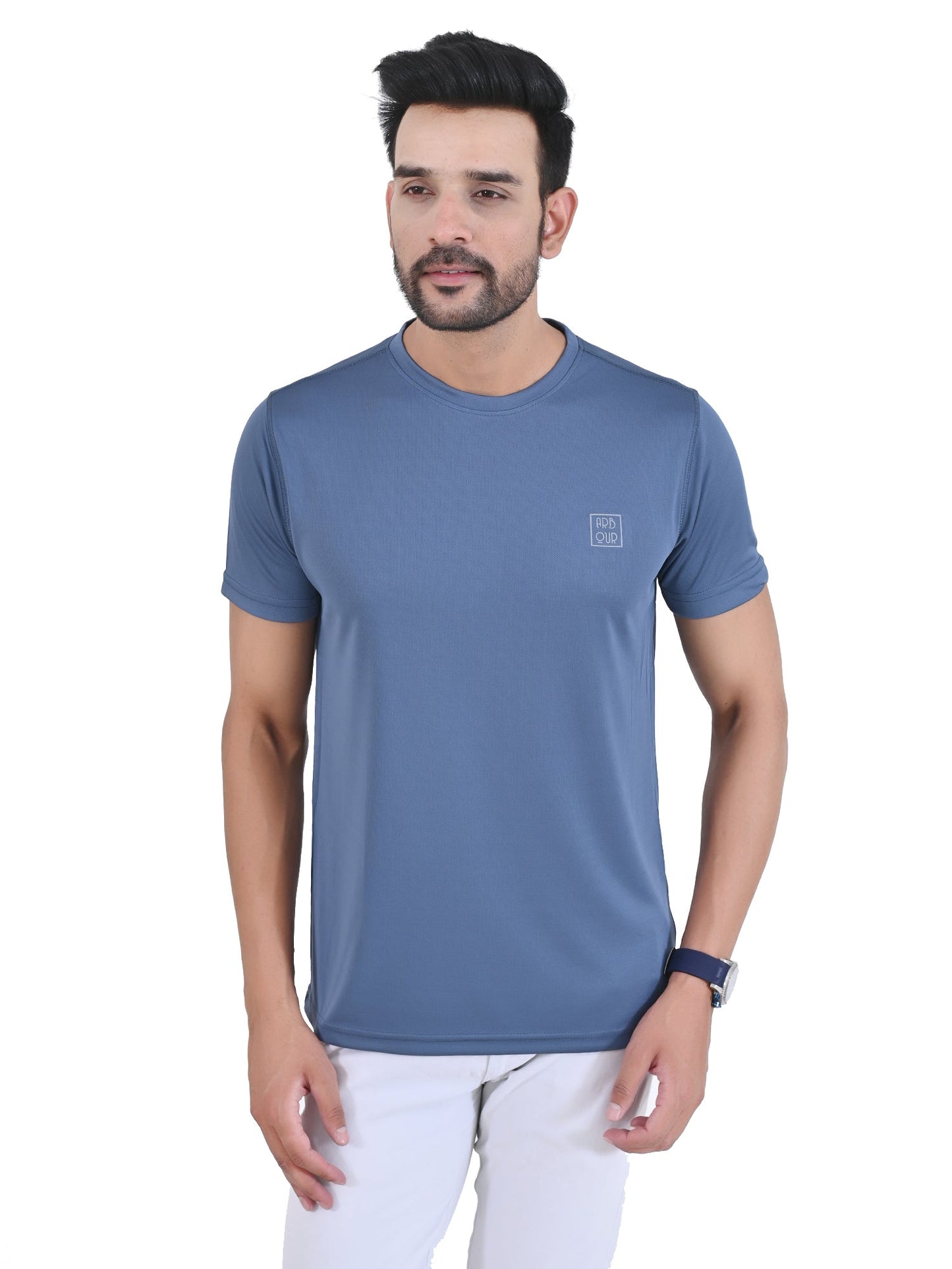 Arbour Men Solid Round Neck Polyester  T-Shirt