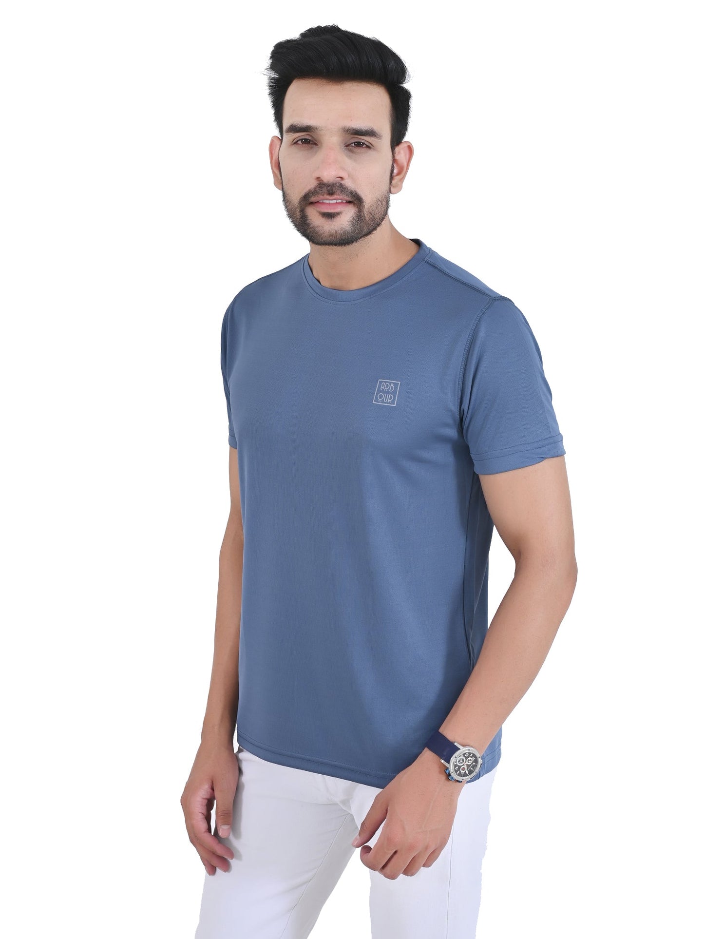 Arbour Men Solid Round Neck Polyester  T-Shirt