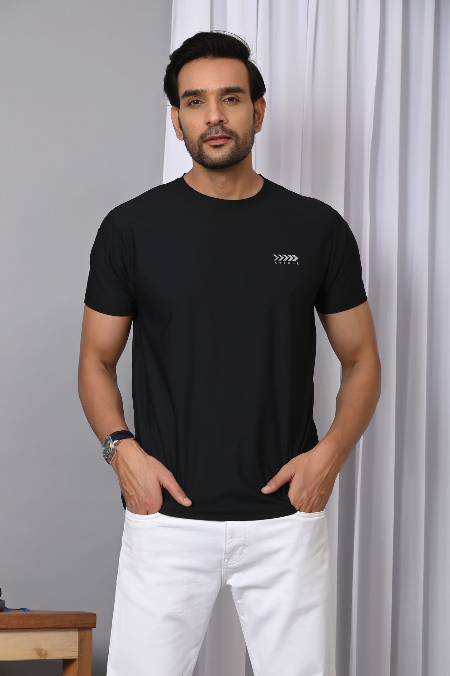 Arbour Men Solid Sports Half Sleeves Slim Fit T-Shirt